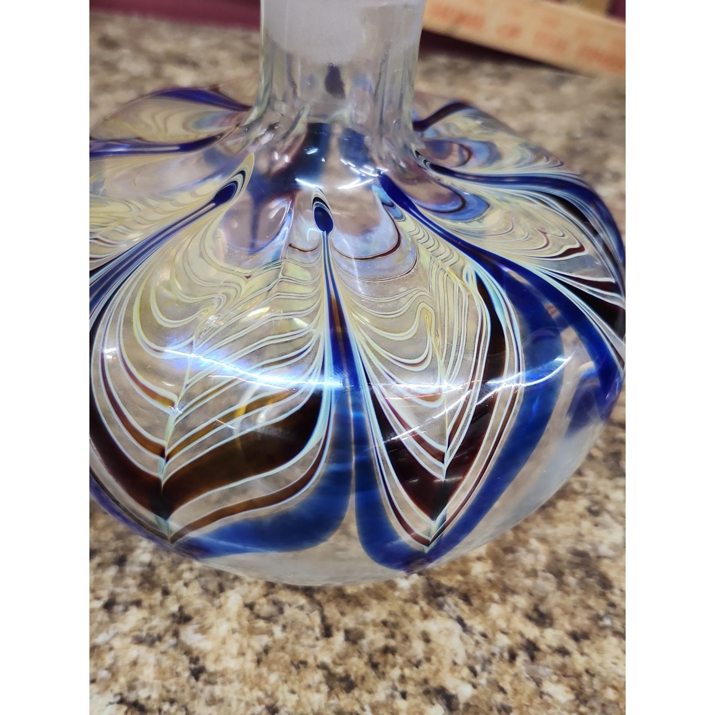 Signed Pulled Feather Art Glass Decanter ( H L Feb 1980 ) Houtson Lamp 8.5"