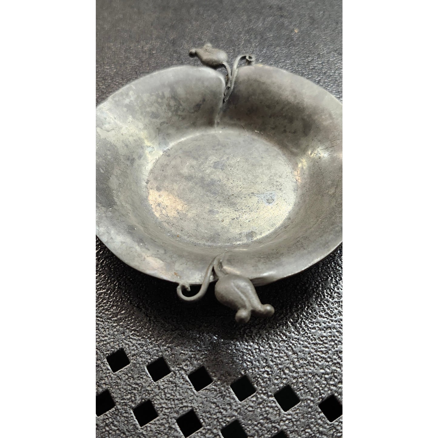 VTG Nekrassoff Serge Pewter Hand Hammered Small Dish Bowl Tulip Handle Signed