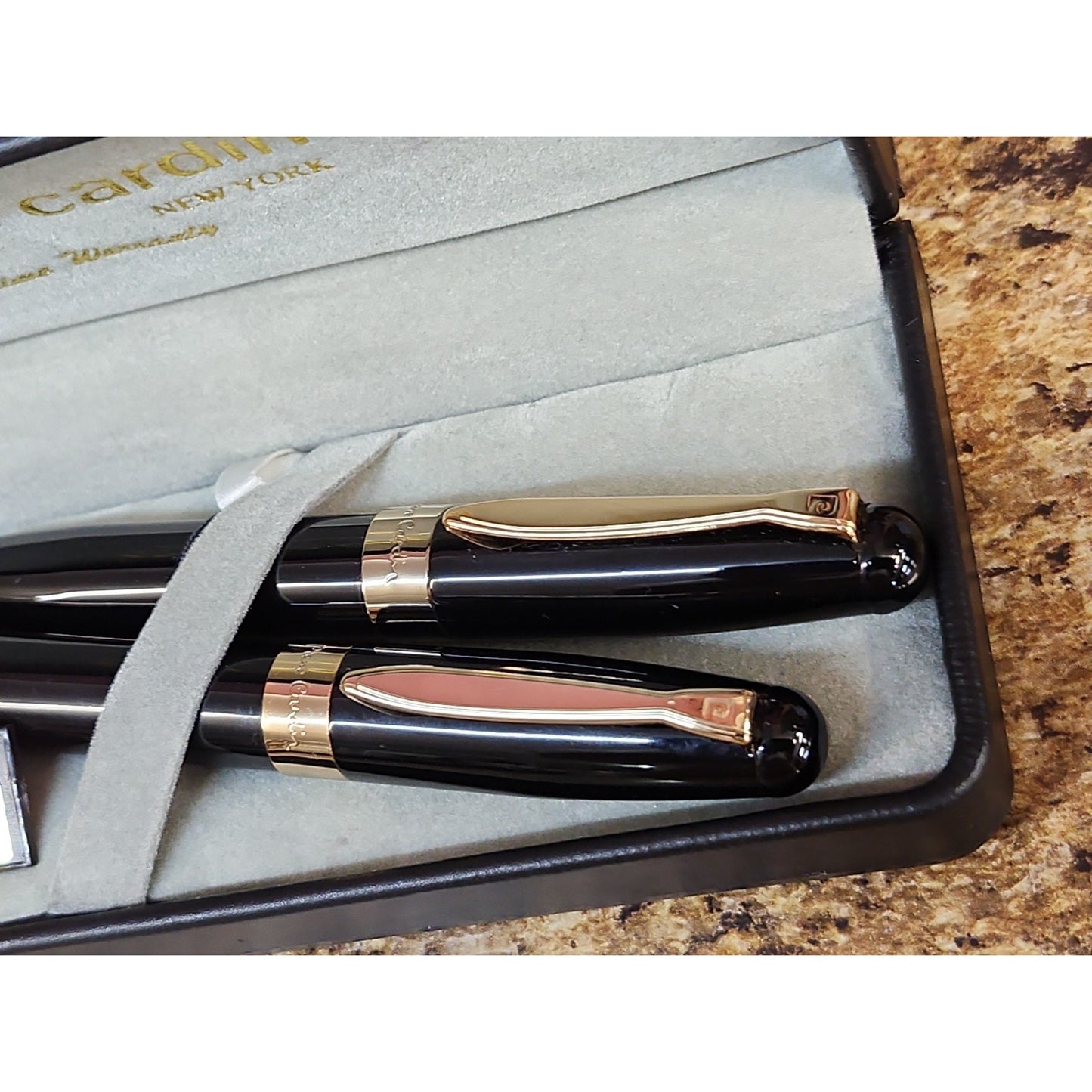 Vintage Pierre Cardin Black and Gold Ballpoint Pen and Mechanical Pencil Set