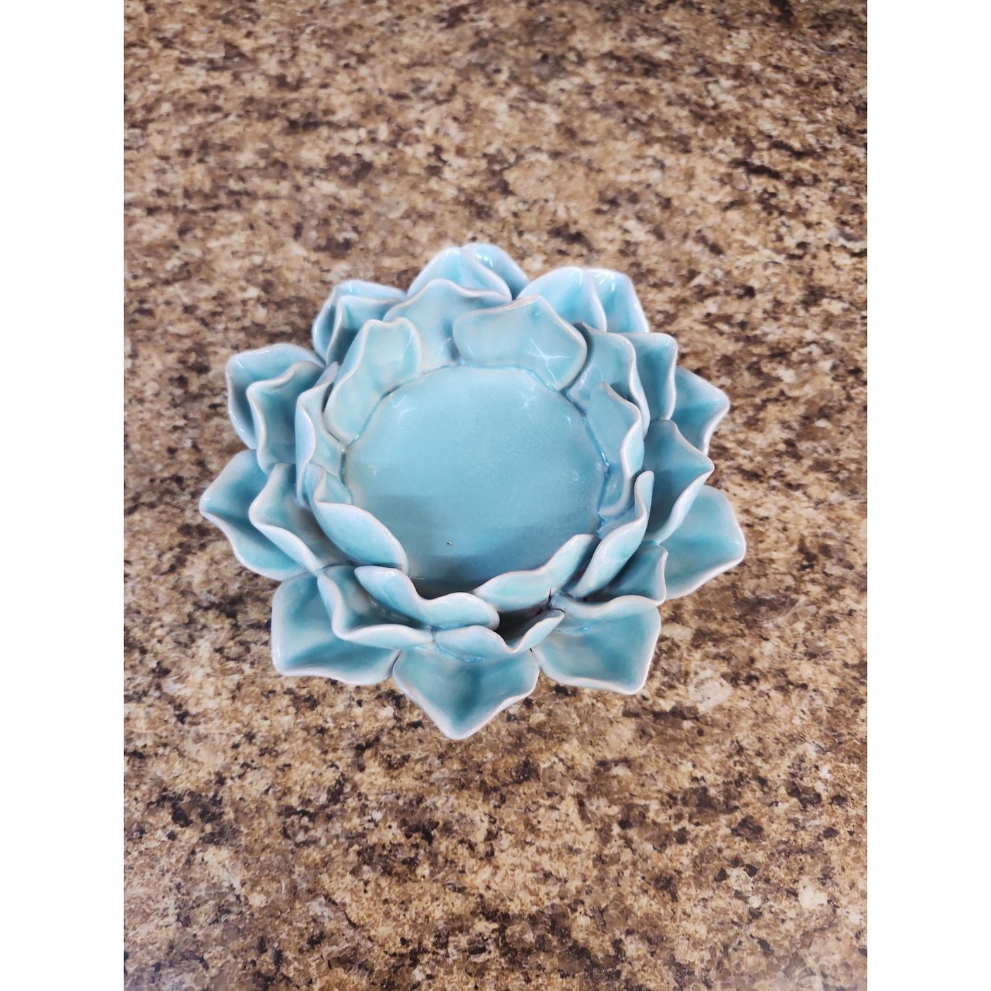 Ceramic Lotus Trinket Dish / Candle Holder Blue