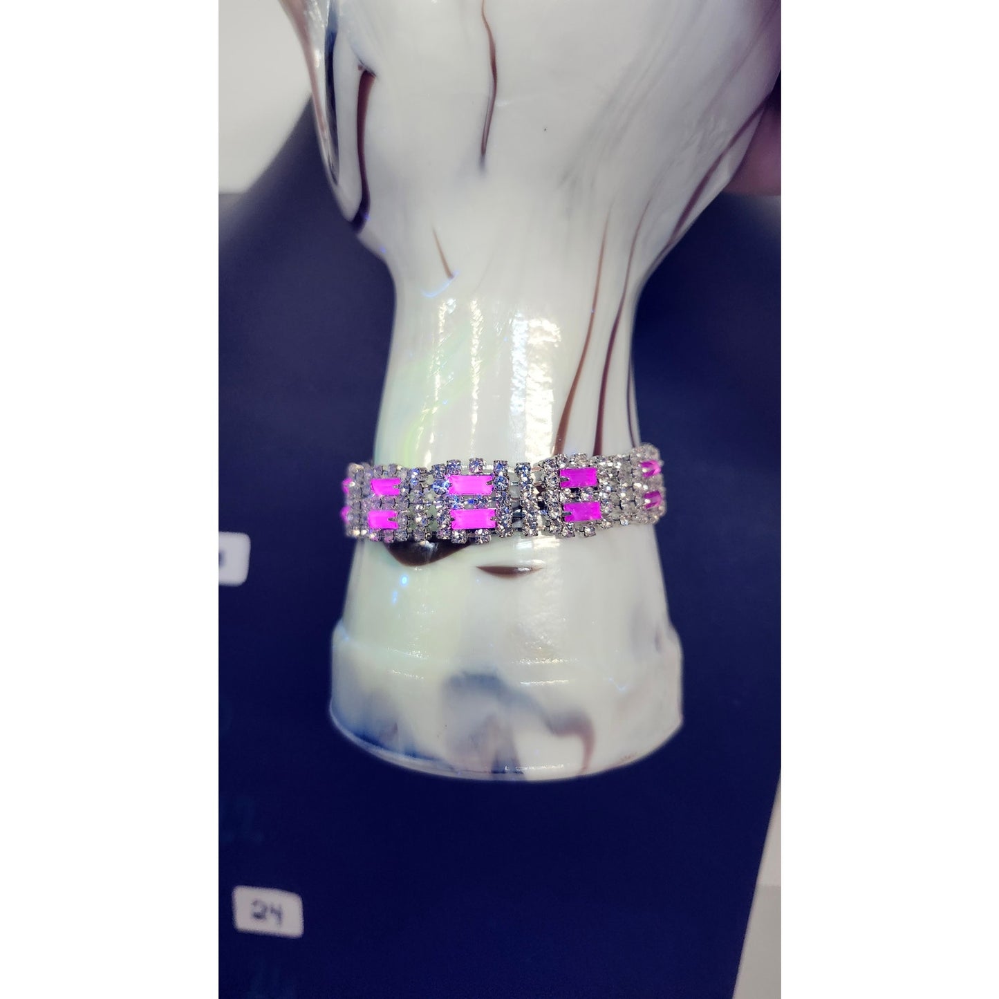 Vintage Ruby Rhinestone Silver-Tone Link Costume Bracelet 7.25"