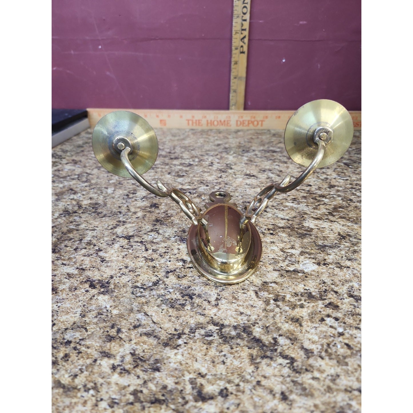 Hollywood Regency Revival Brass Candelabra Wall Sconce Double Arm 10.5” x 6” H