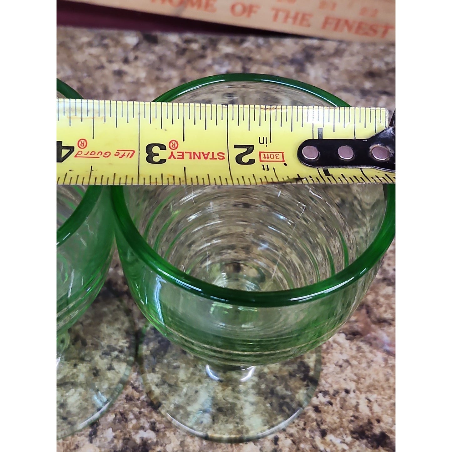 Lot/2 Paden City Green Penny Line Goblets 5 1/4" 1930's Nice UV Glow