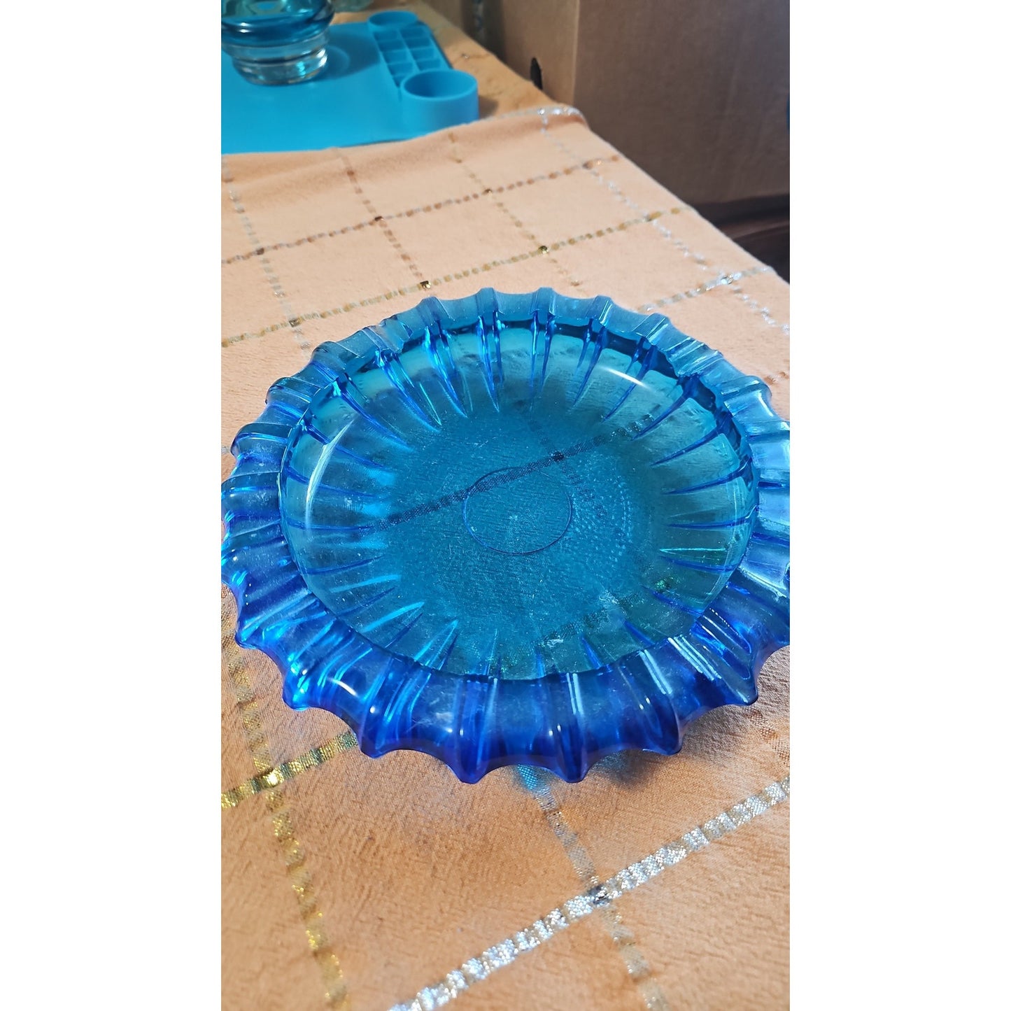 VTG Fostoria Electric Blue Glass Ashtray 1970s Art Glass MCM Tobaccoroliana