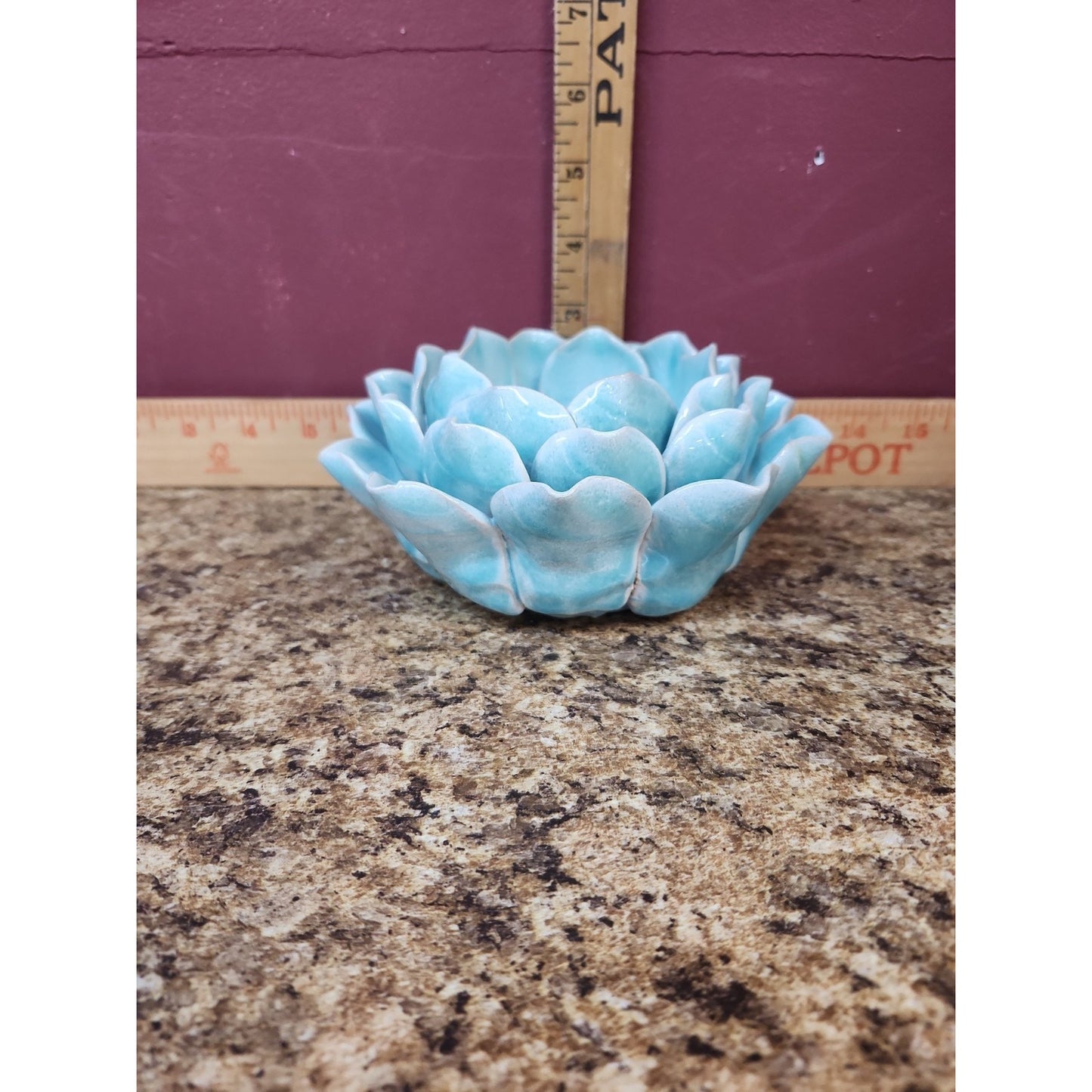 Ceramic Lotus Trinket Dish / Candle Holder Blue