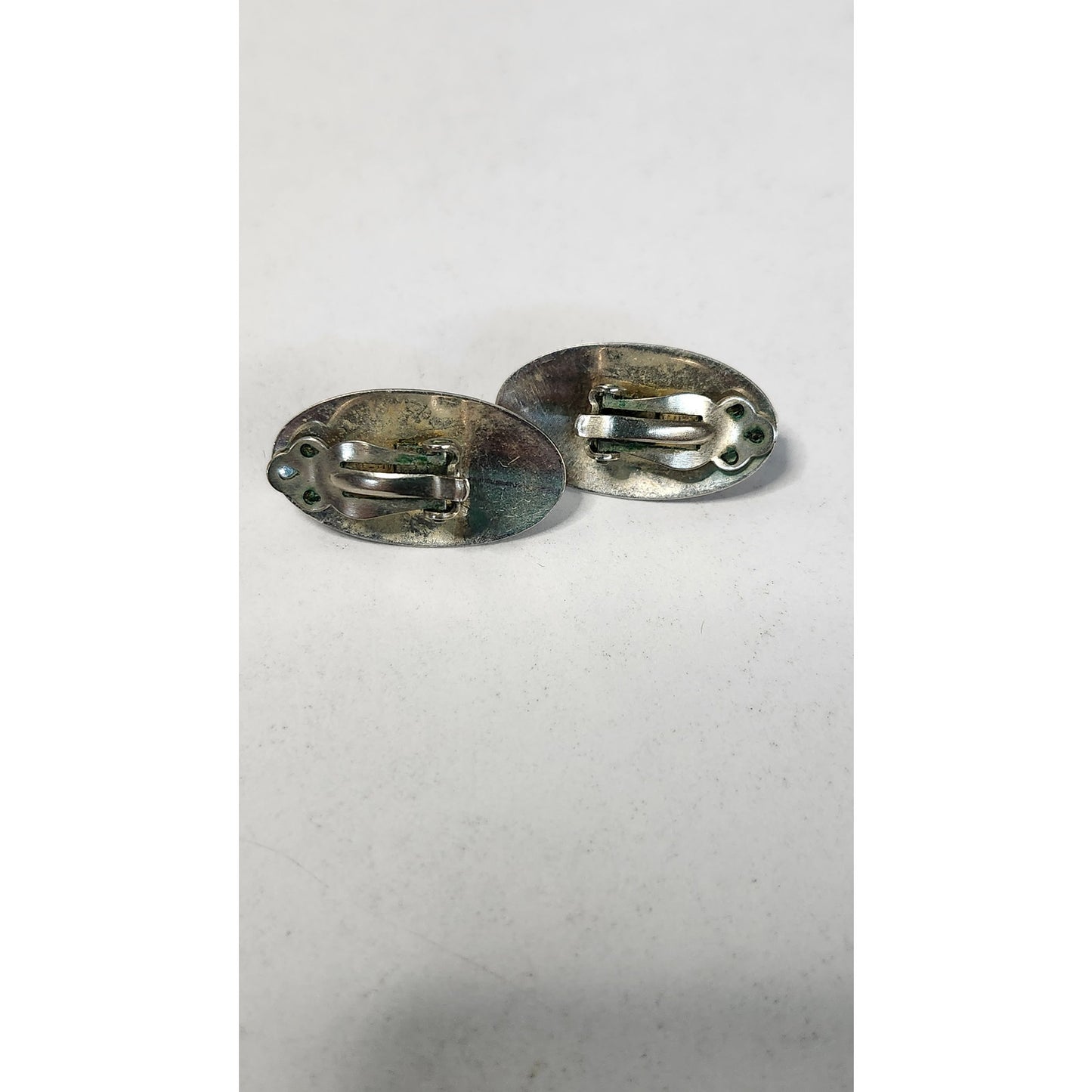 Vintage Sterling Silver Black Onyx Hematite Oval Clip-On Earrings