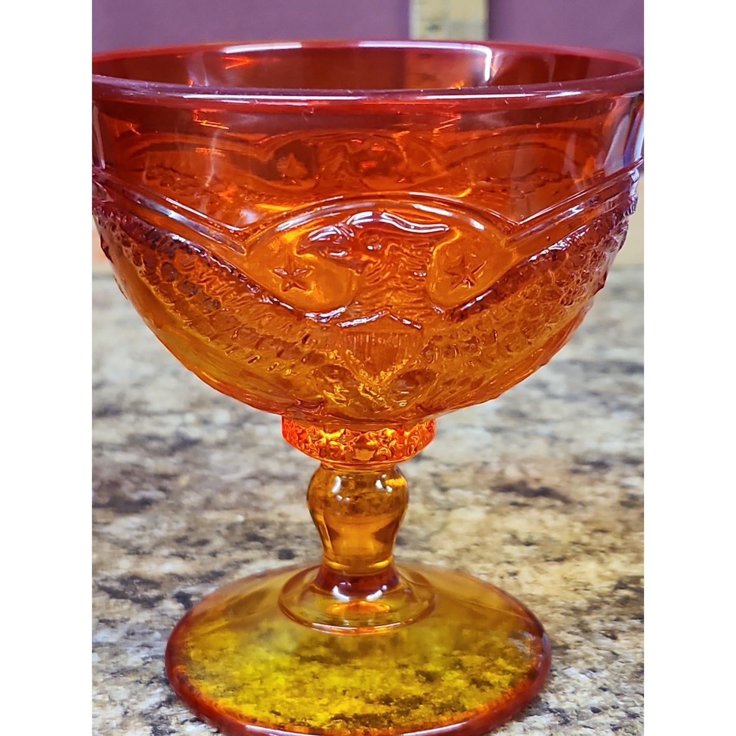 Amberina Eagle 4" Dessert Cup Goblet UV Reactive VTG LE SMITH Cadmium Glass