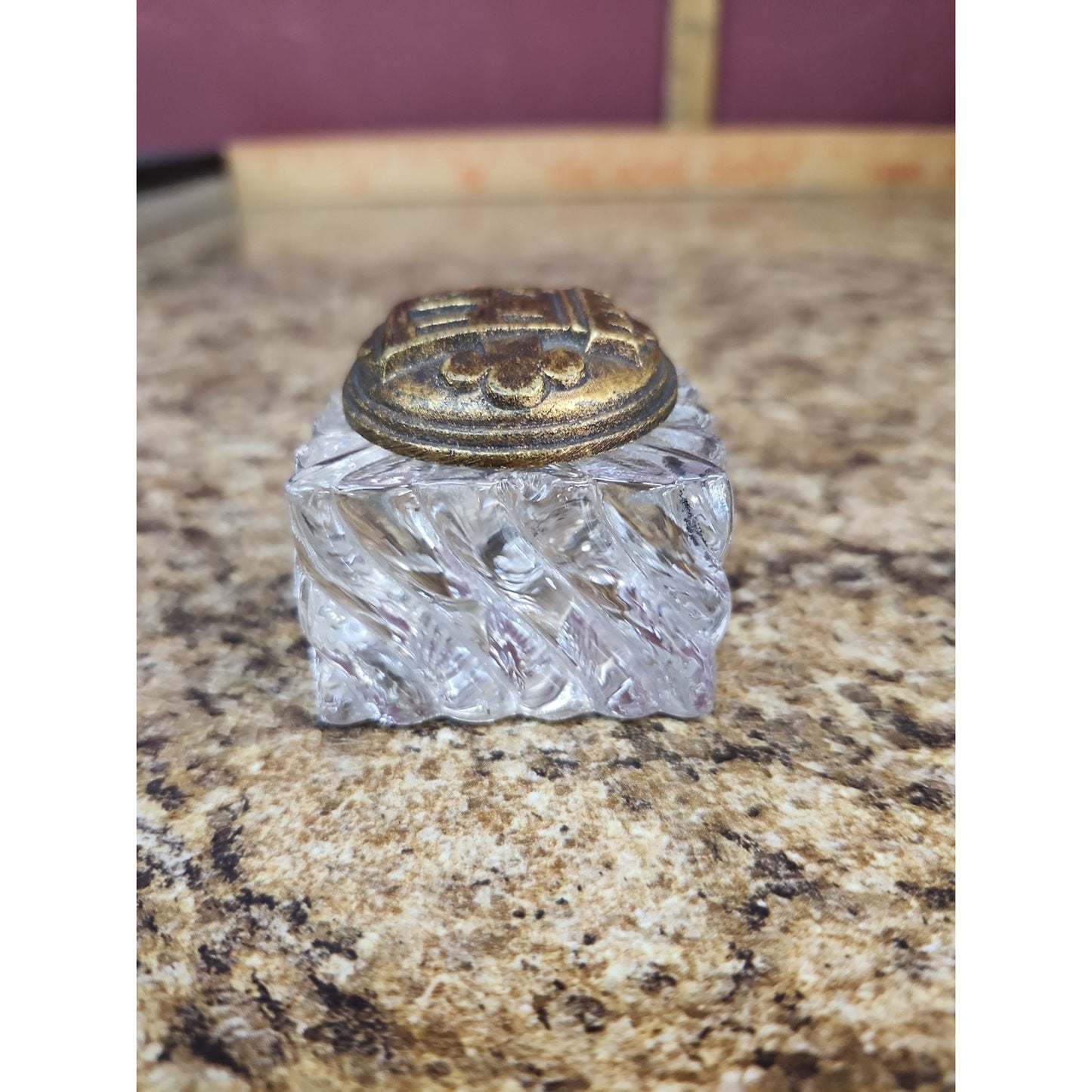 Virginia Metal Crafters Brass and Crystal Inkwell