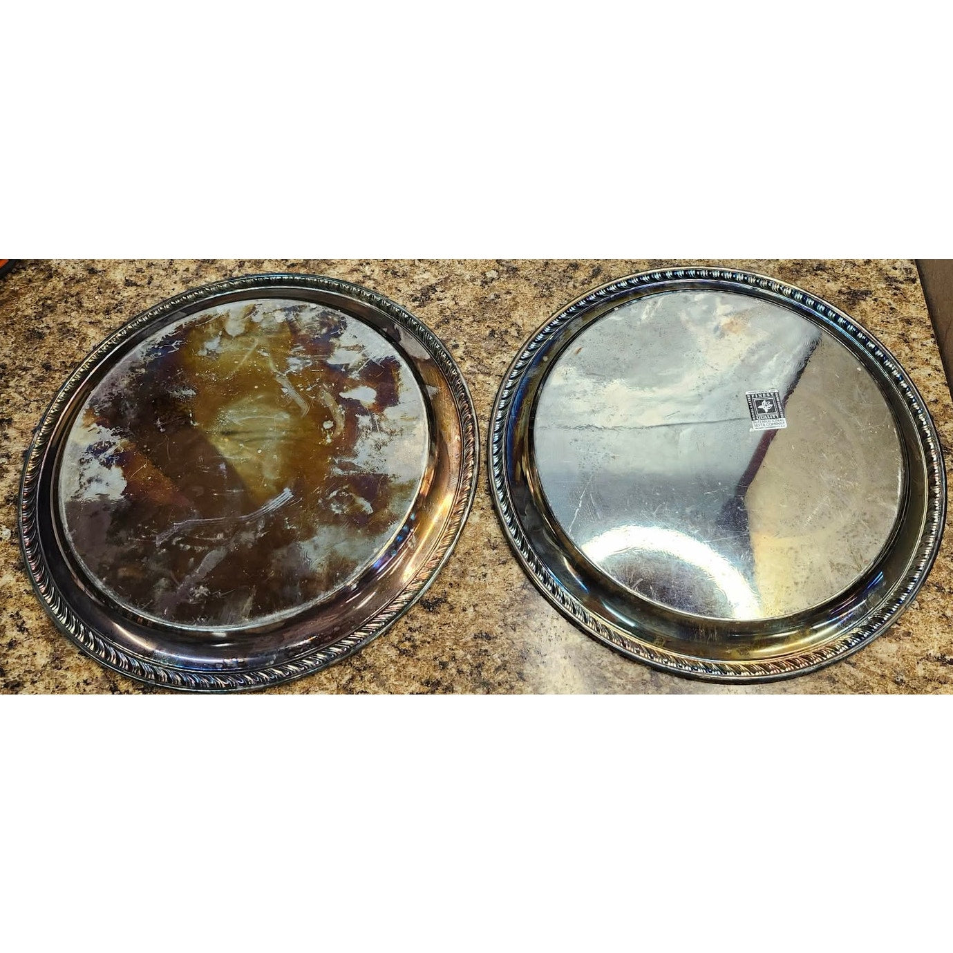 VTG International Silver Co Round Serving Trays Rope Edge Floral 10" Set Of 2