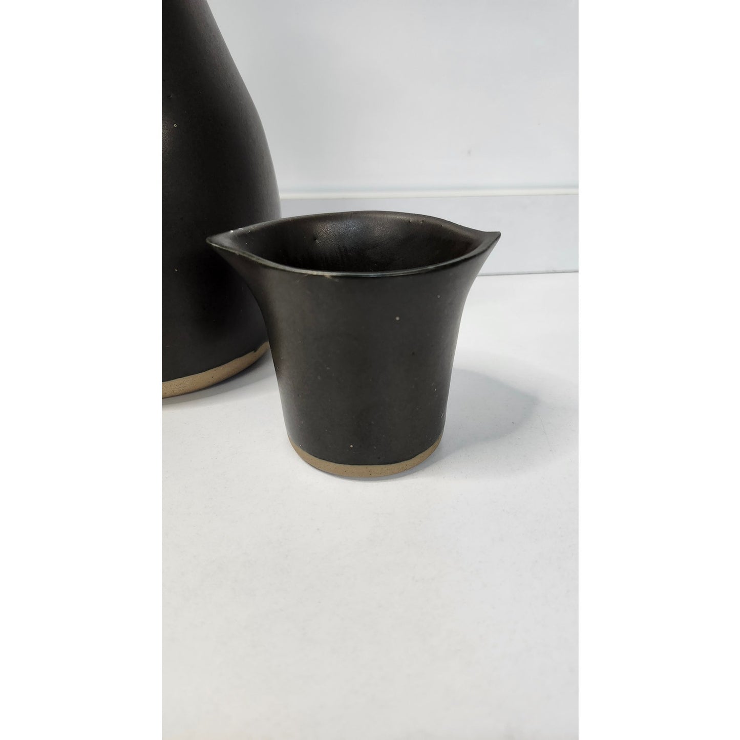 Signed Studio Pottery Black Stoneware Carafe Creamer Mug 3 Piece Set MCM