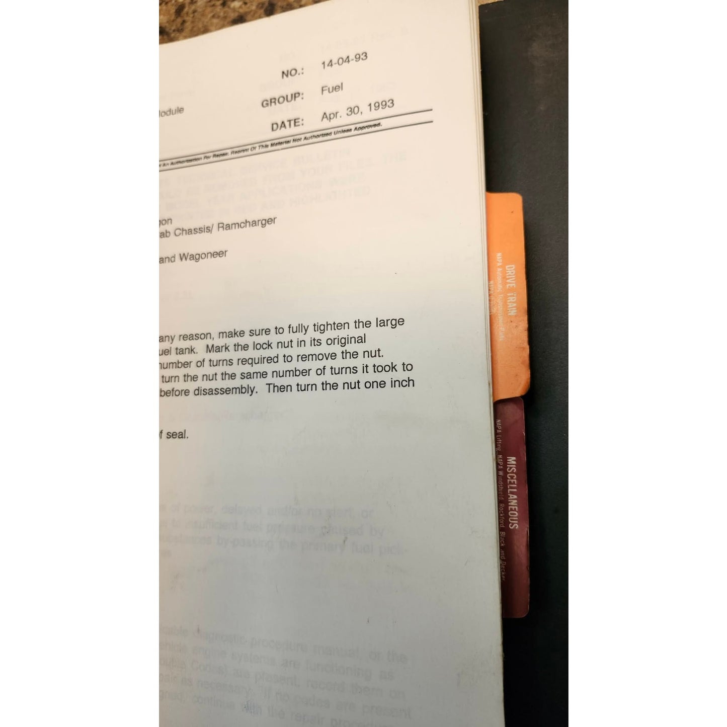 NAPA AutoCare Tech Tips Binder Alldata Mitchell Repair Chrysler Service Manuals