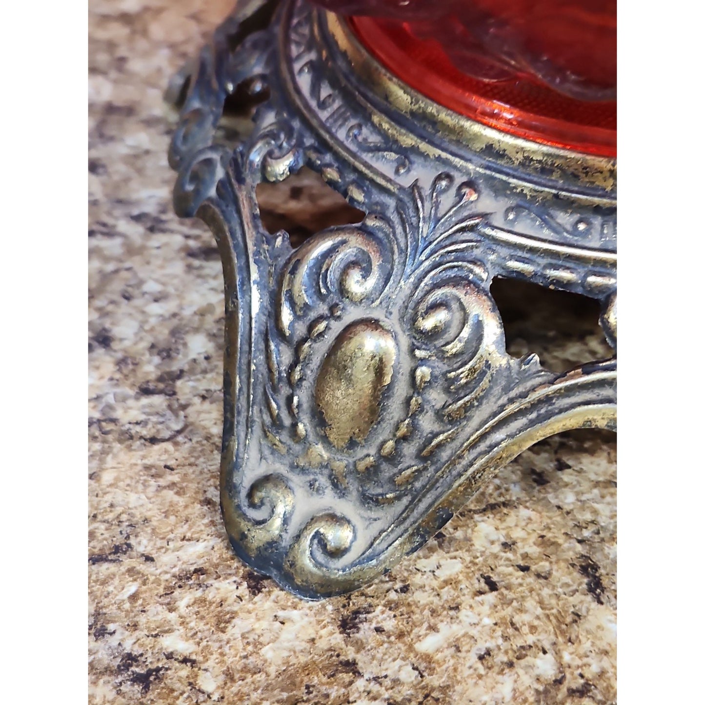 Vintage 1970 EF EF Industries Ruby Red Hurricane Parlor Lamp No 338 22" Tall
