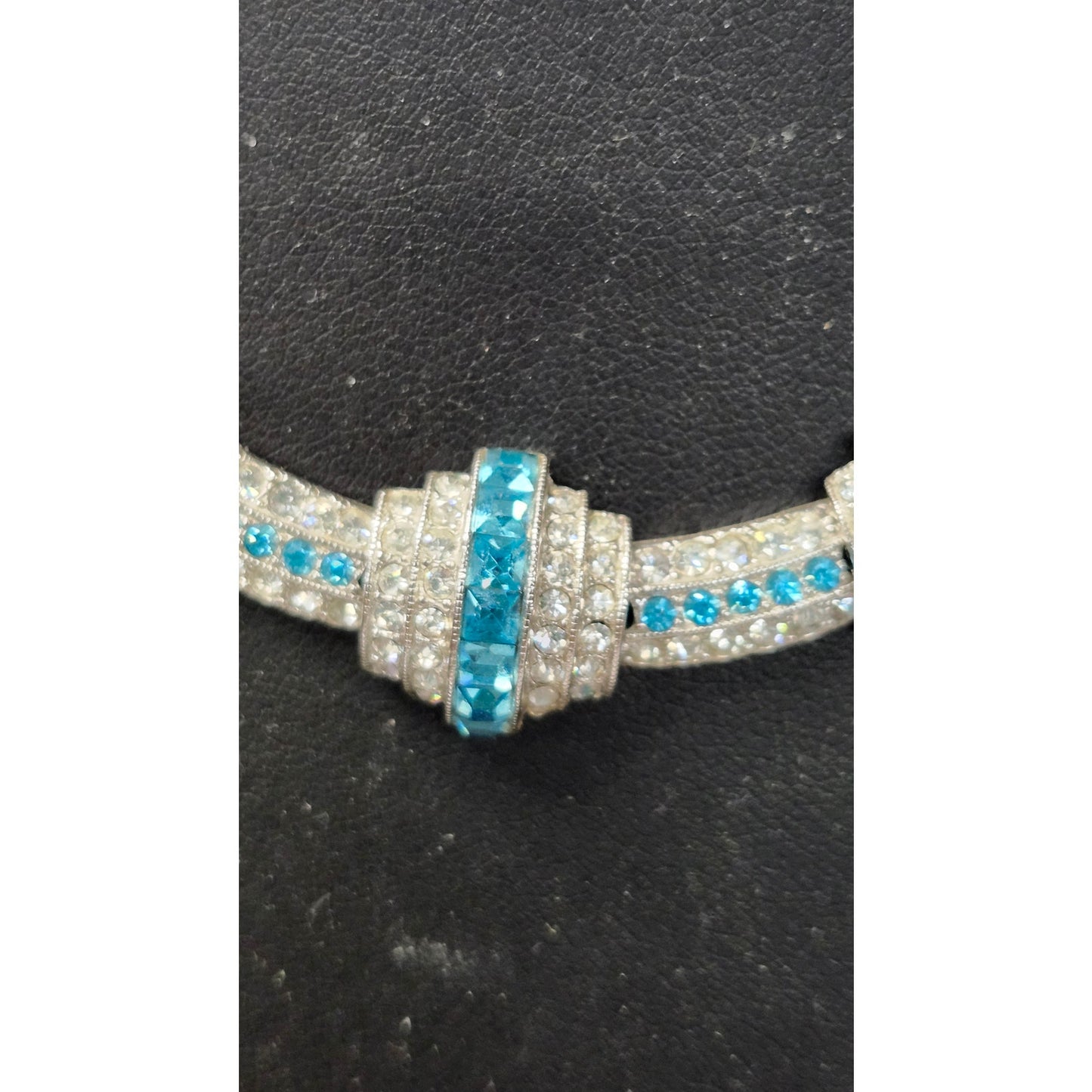 Vintage 1950s ORA Blue Rhinestone Collar Statement Necklace Costume