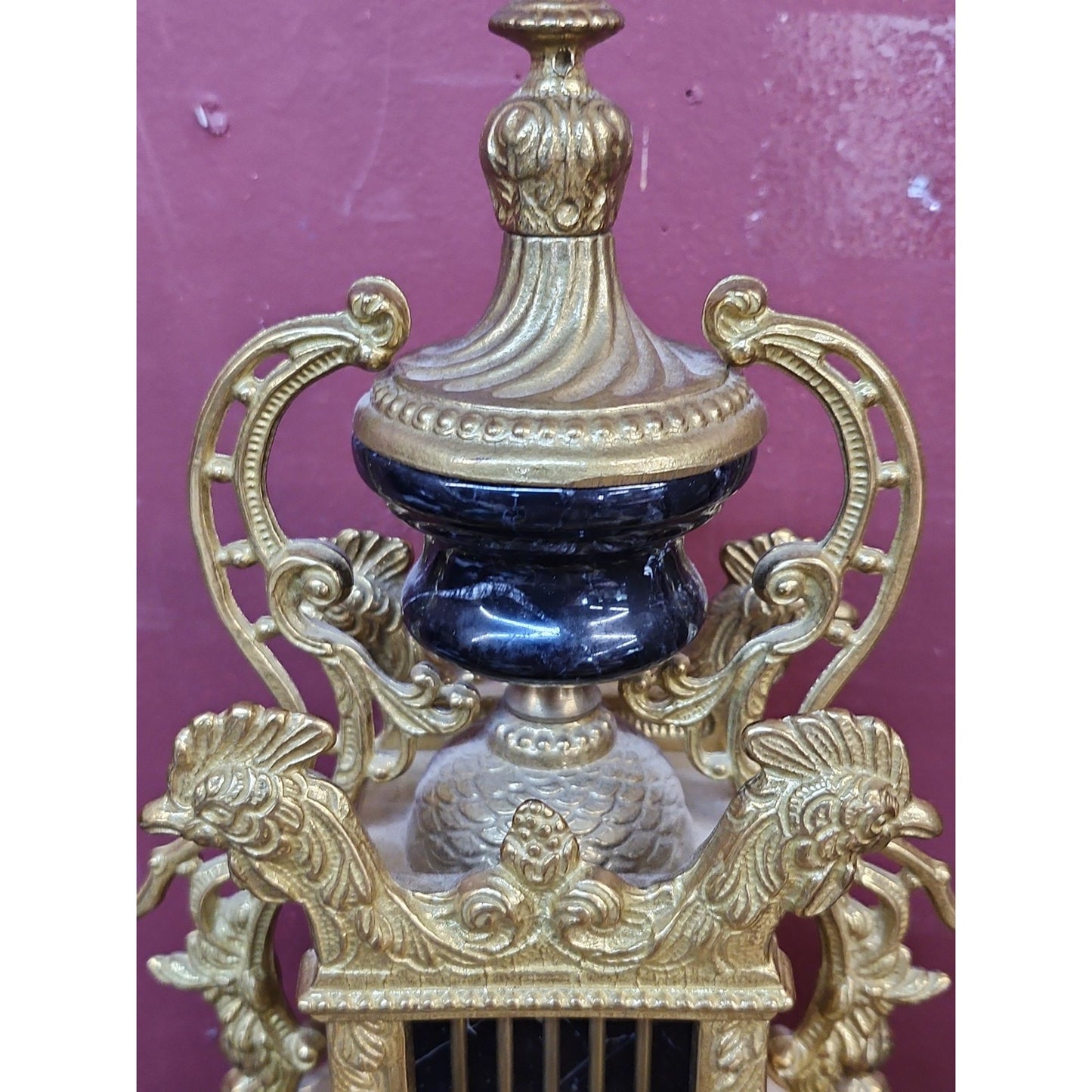 Large Imperial Lancini Italian Made Gilded Bronze & Marble Mantle Clock Satyrs
