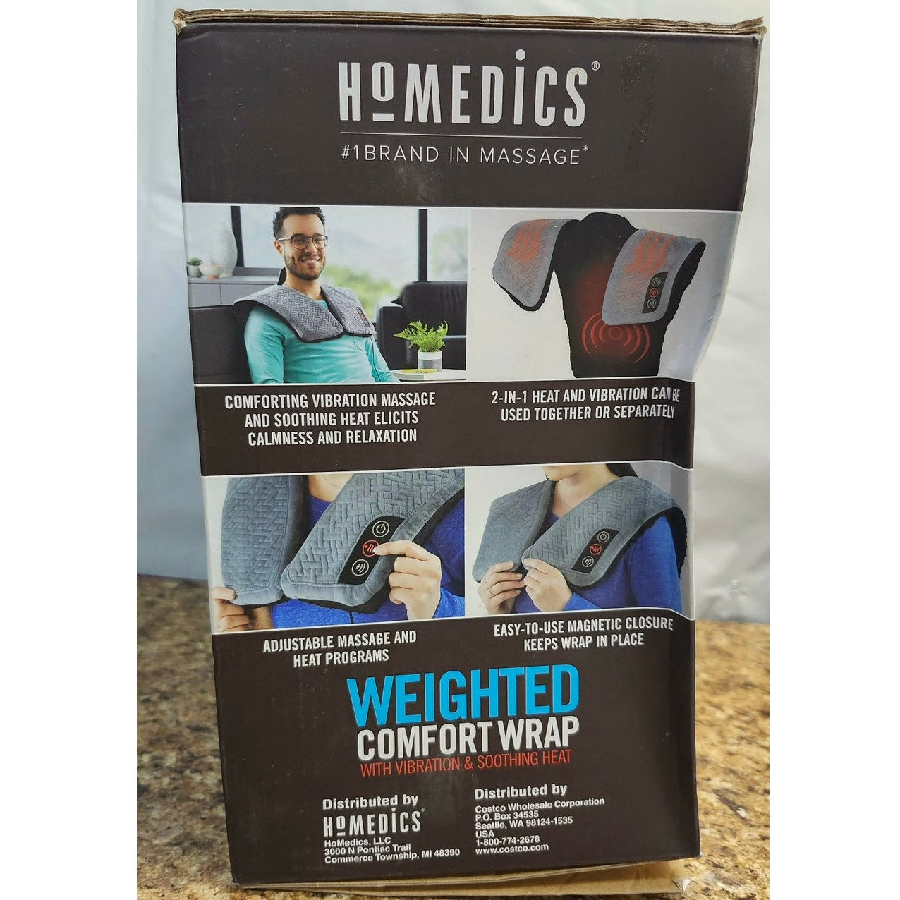 HoMedics Weighted Comfort Wrap Heating Pad Gray Vibration Soothing Heat Massage