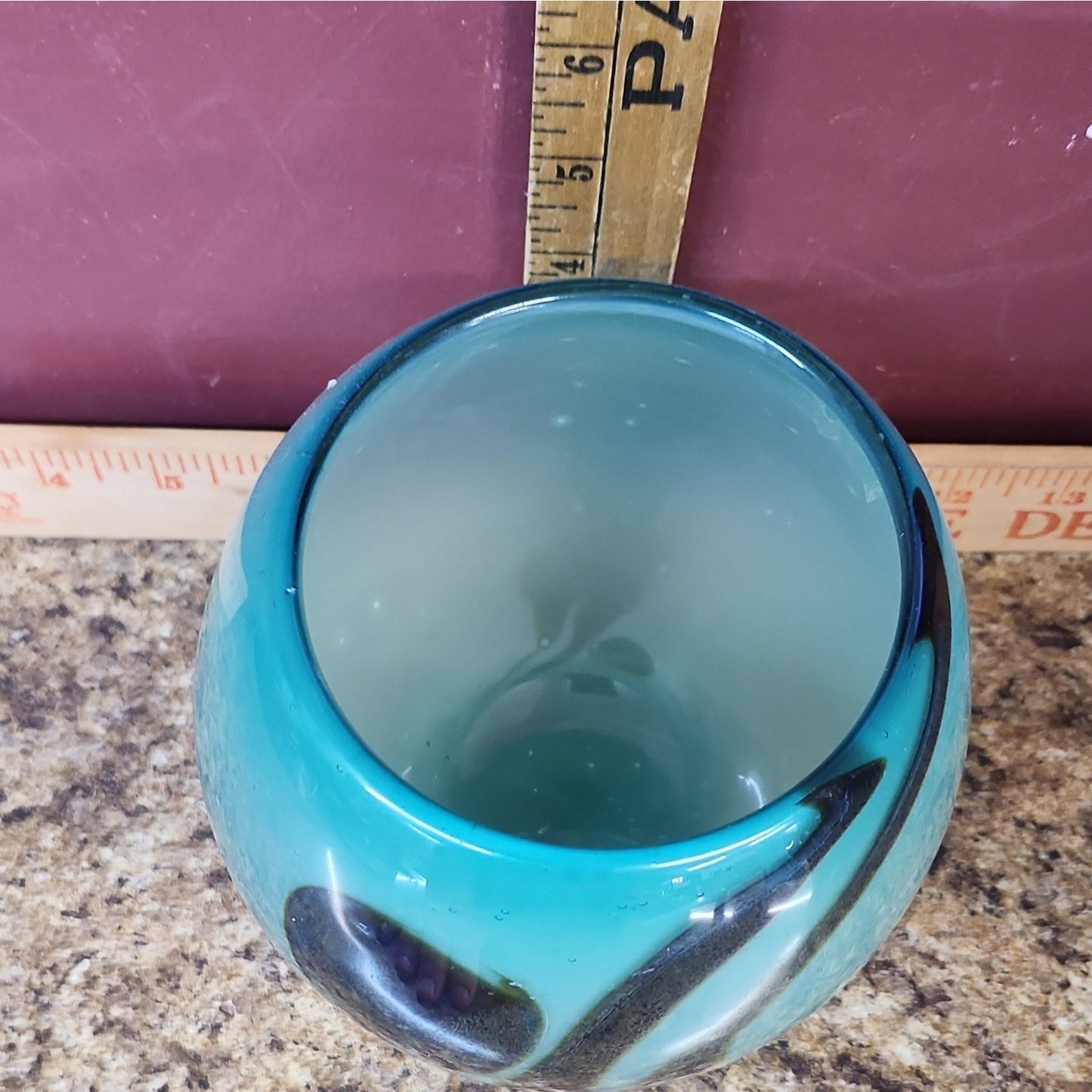 Robert Varin Studio Art Glass Vase, Blue & Black Abstract, Hand Blown, 5.5 In