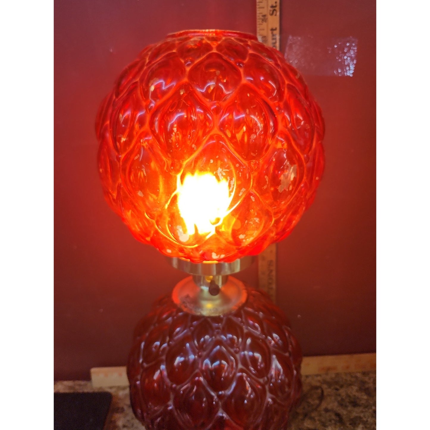 Vintage 1970 EF EF Industries Ruby Red Hurricane Parlor Lamp No 338 22" Tall