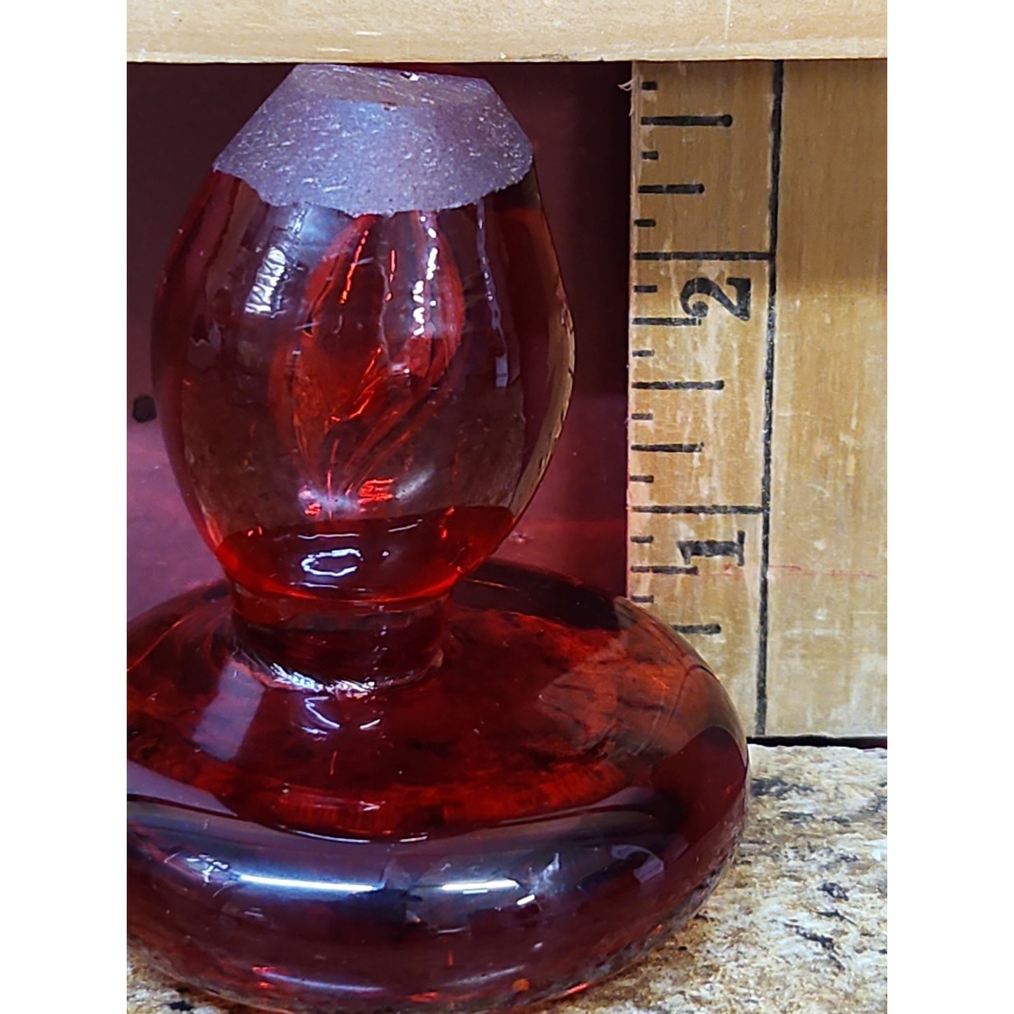 Blenko Ruby Red Glass Decanter Bottle Mushroom Stopper Glows