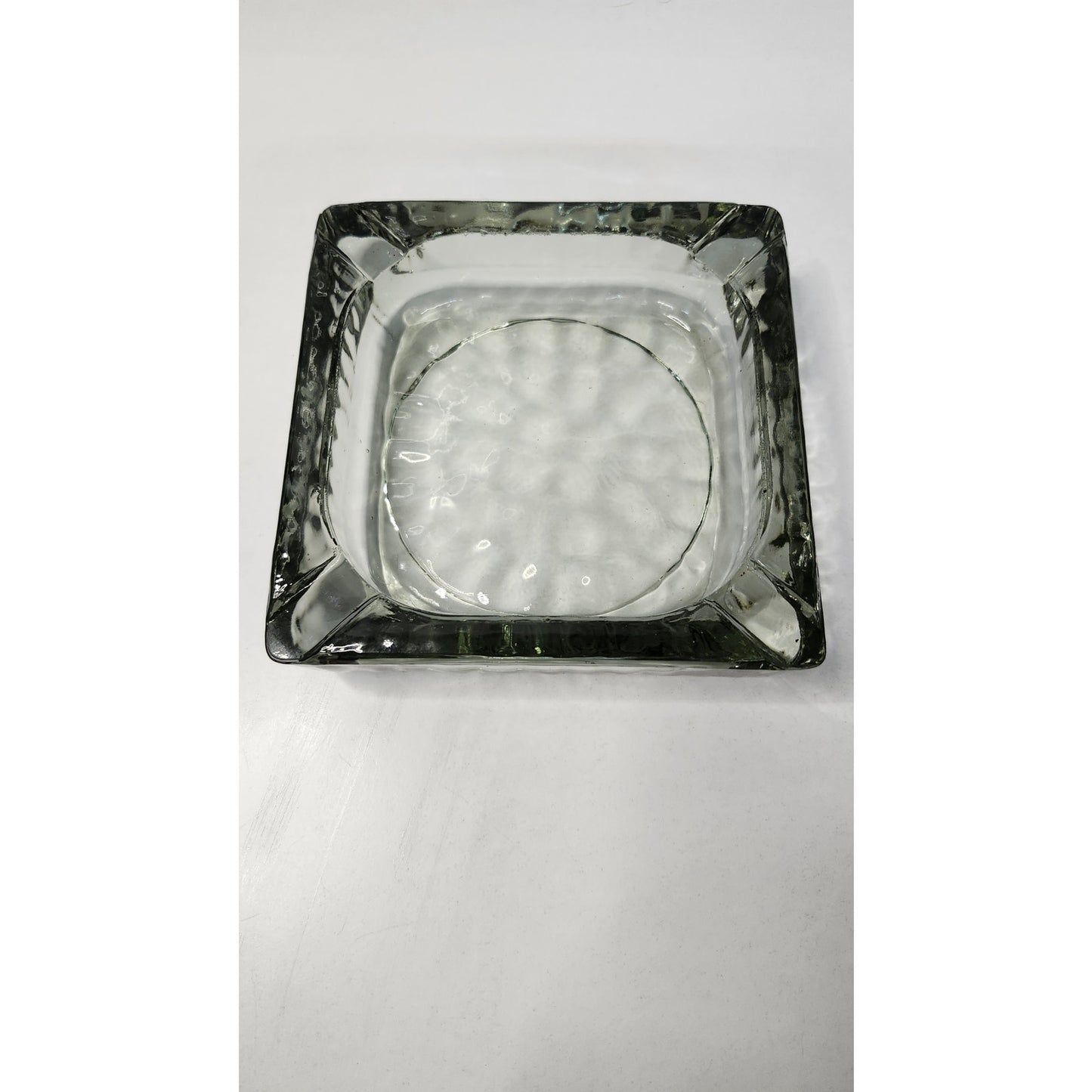 VTG Square Glass Ashtray Clear Textured Ribbed Bubble Base Tobacciana 6 inch