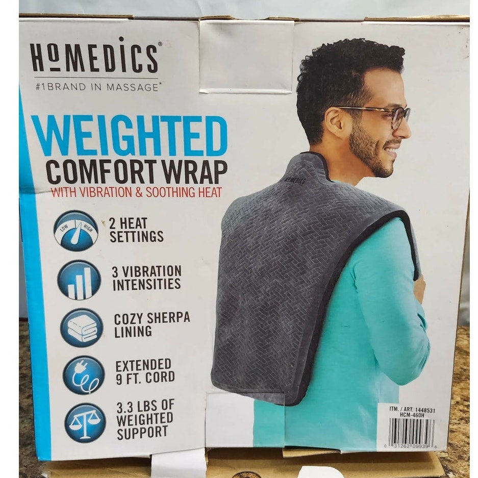 HoMedics Weighted Comfort Wrap Heating Pad Gray Vibration Soothing Heat Massage