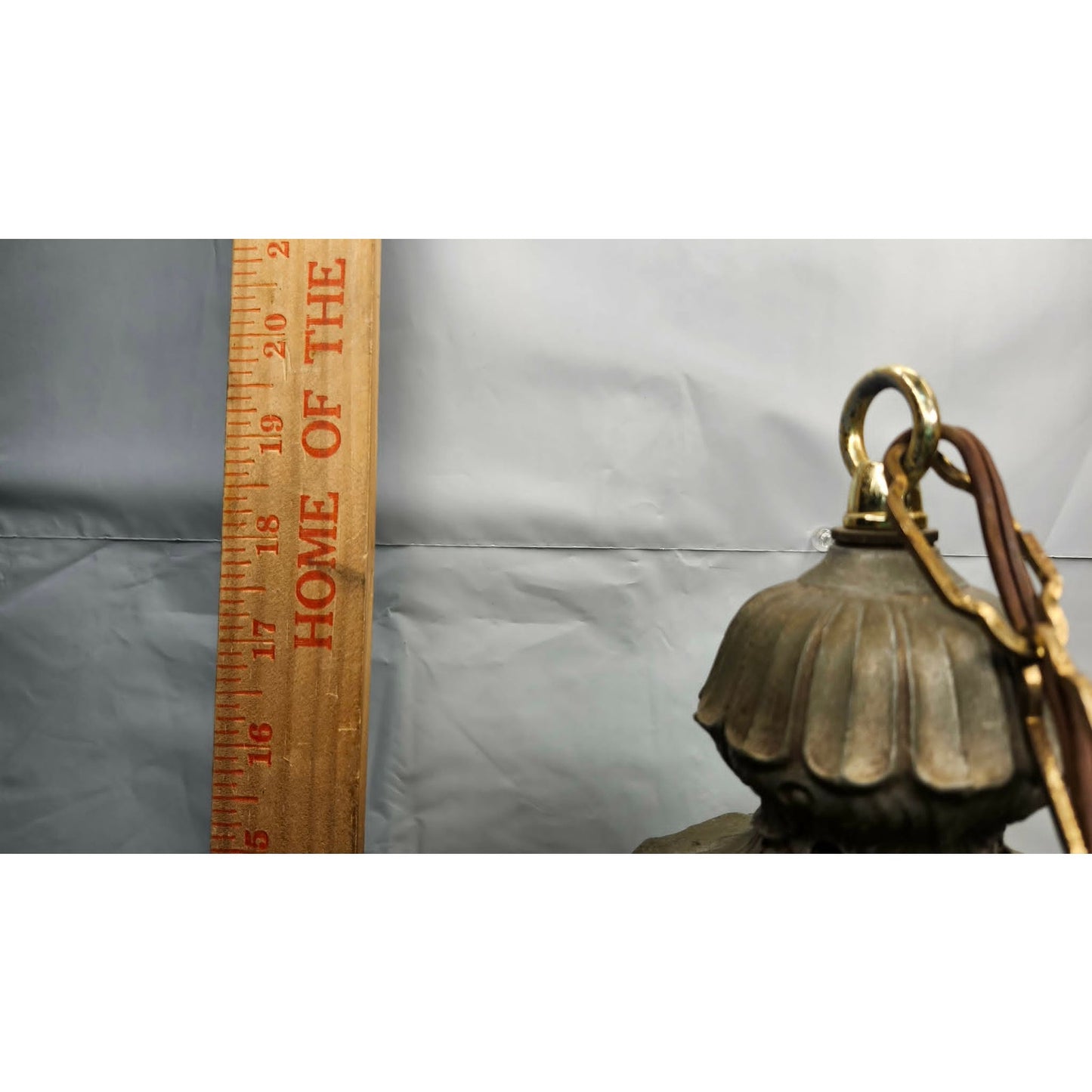 Vintage Swirl Glass Hanging Swag Lamp Light Fixture Green Mid Century Modern 20"