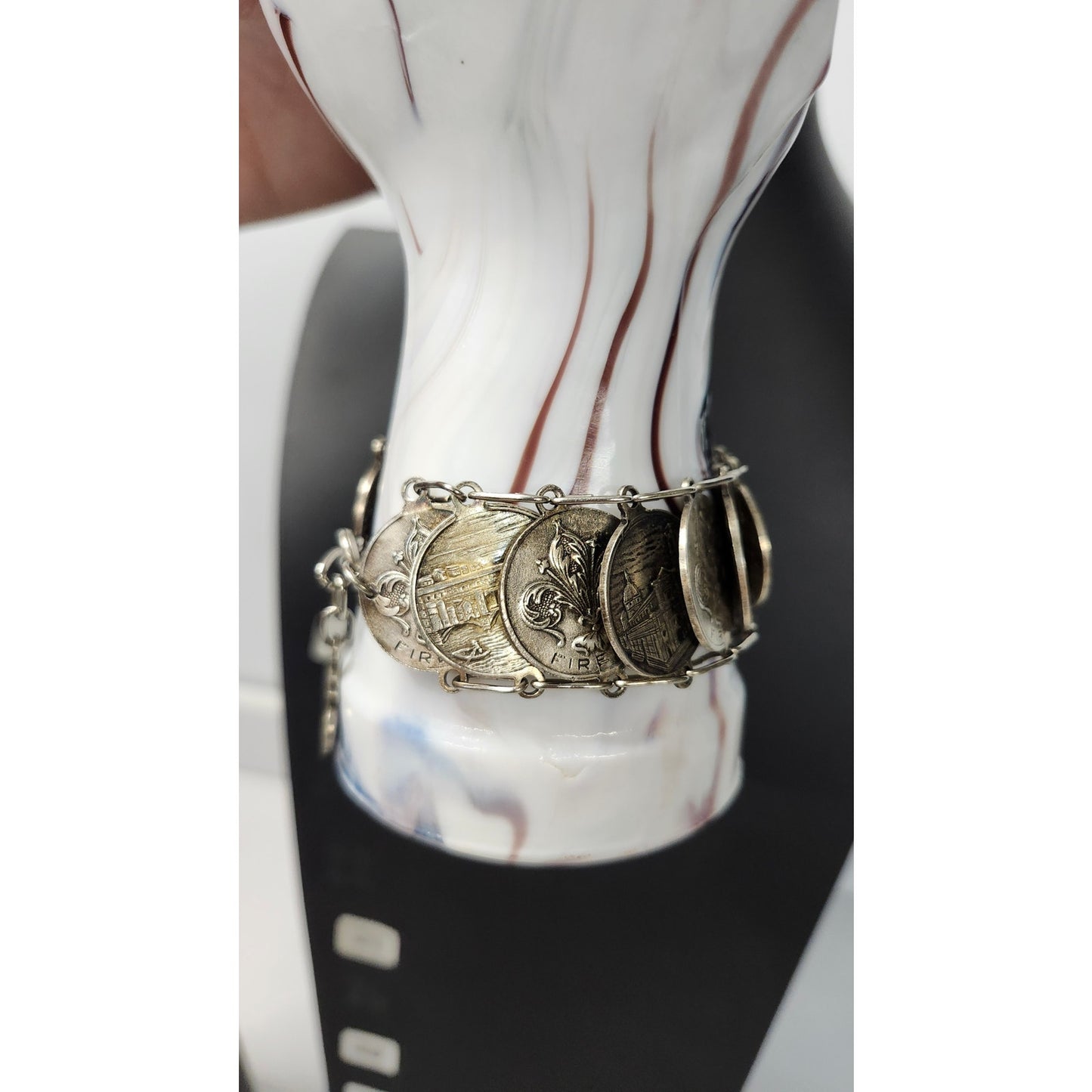 Vintage Italian Souvenir Coin Bracelet Florence Firenze Silver Tone 8"