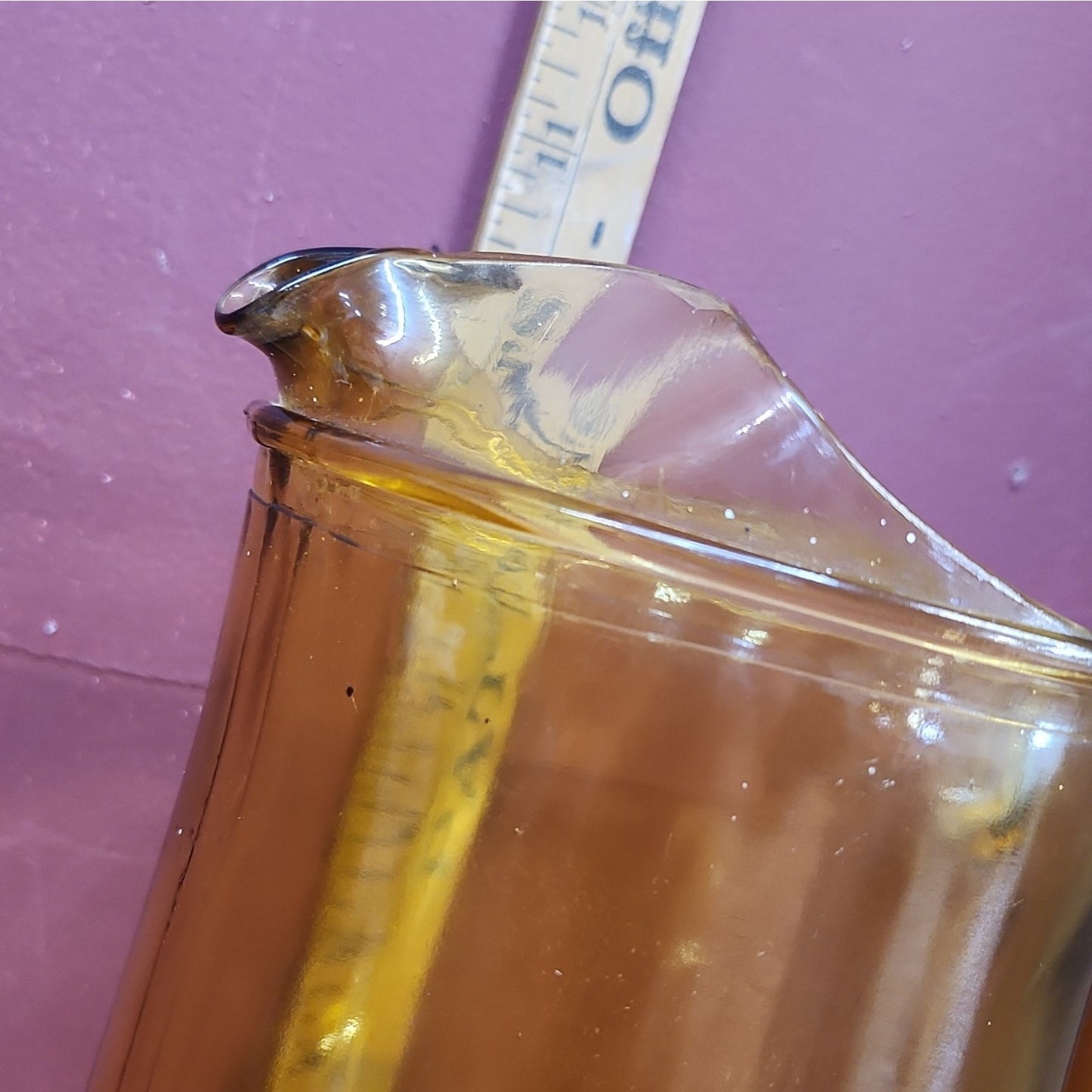 Vintage Retro Amber Glass Pitcher 1 qt w/ Handle Pour Spout Glossy Solid
