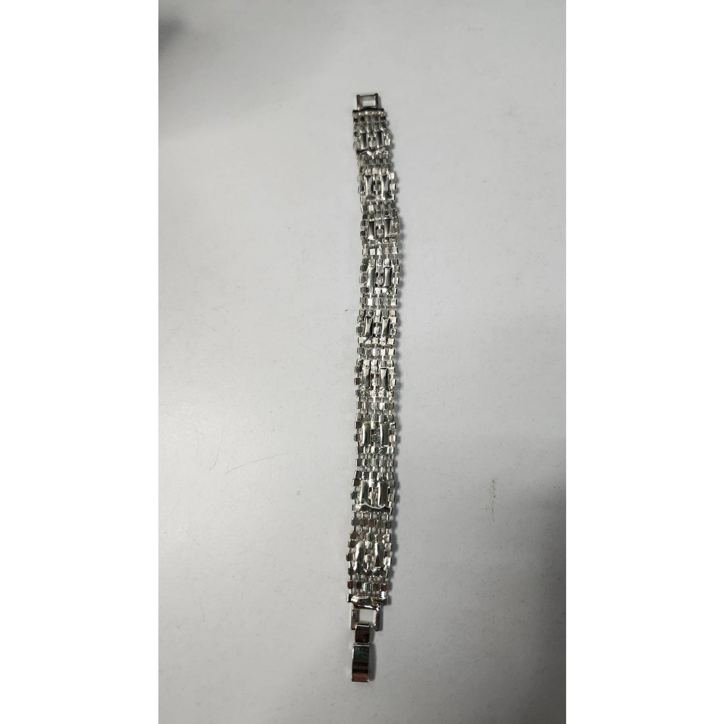 Vintage Ruby Rhinestone Silver-Tone Link Costume Bracelet 7.25"
