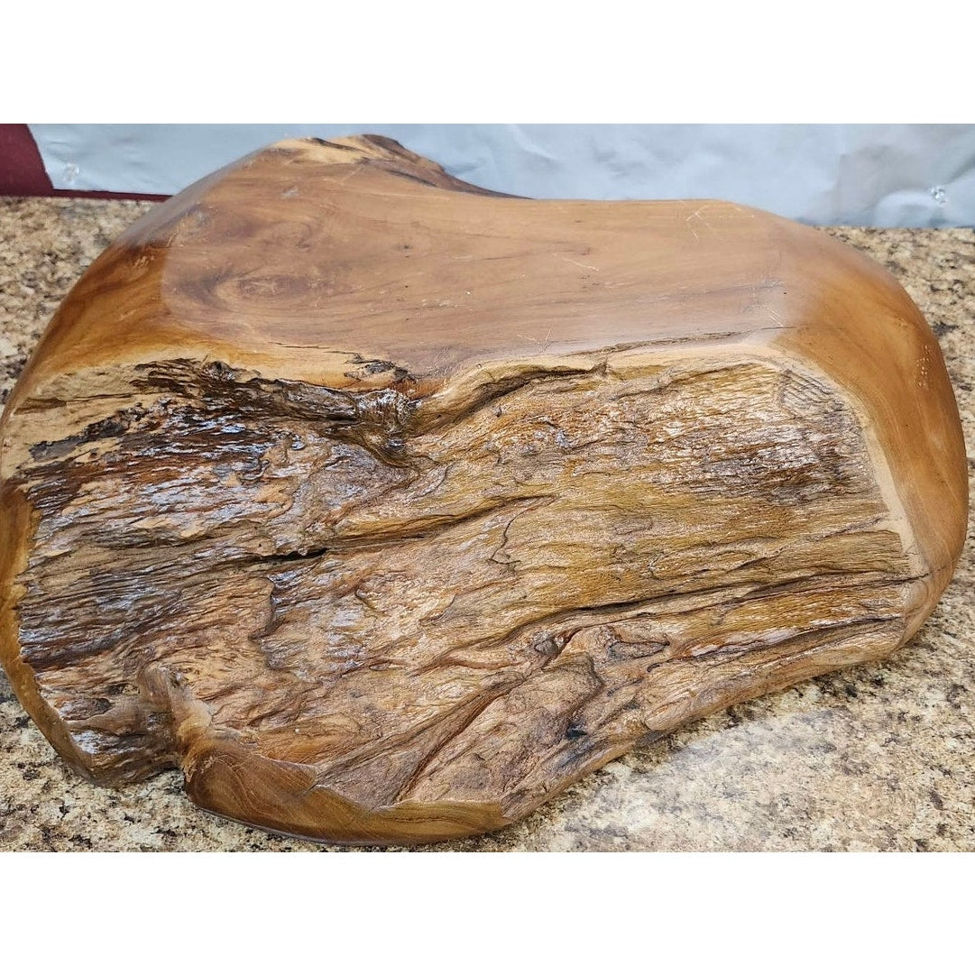 Vintage Hand Carved Teak Wood Live Edge Bowl Large Rustic Centerpiece Heavy