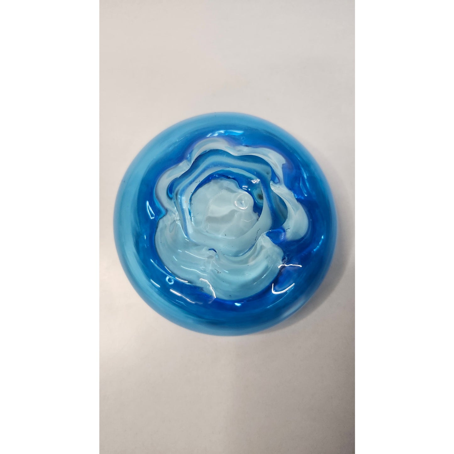 VTG Art Glass Bowl Round Hand Blown Blue Decorative Catchall Centerpiece 5 Inch