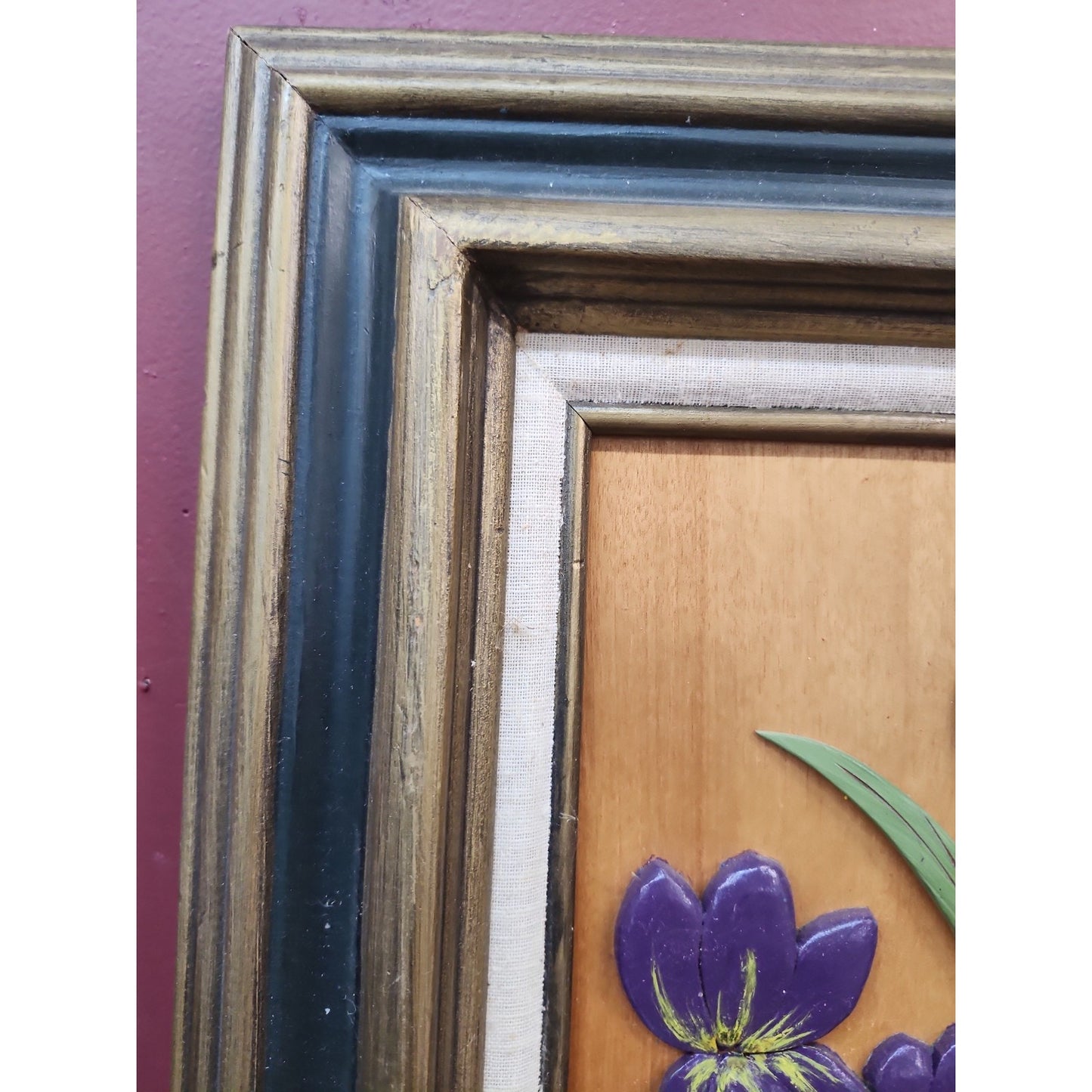 Vintage 20" Floral Carved Wall Plaque Engraved Relief Design Iris Flower Fincher
