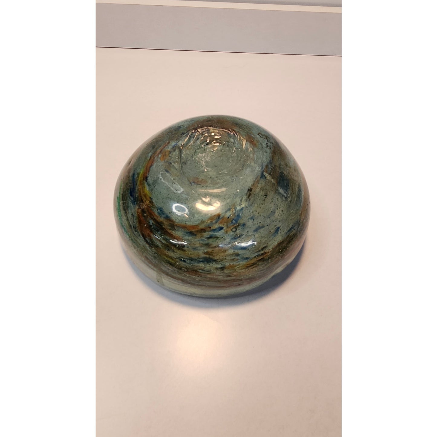 VTG Murano Style Hand Blown Art Glass Ashtray Heavy Blue Green Swirl MCM Dish 5”