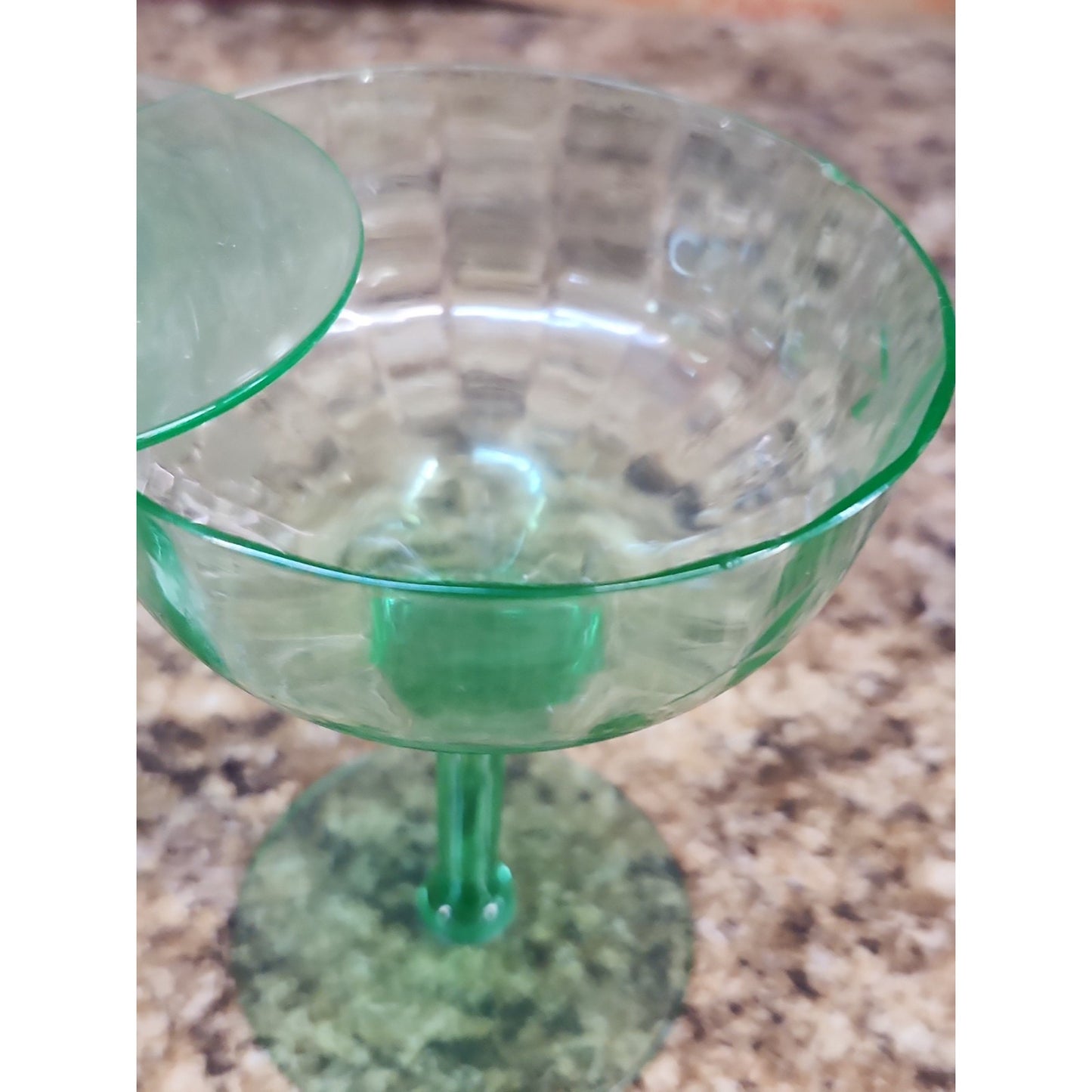 Lot Of 3 Vintage Uranium Glass Stemmed Champagne Glasses Excellent UV Glow!