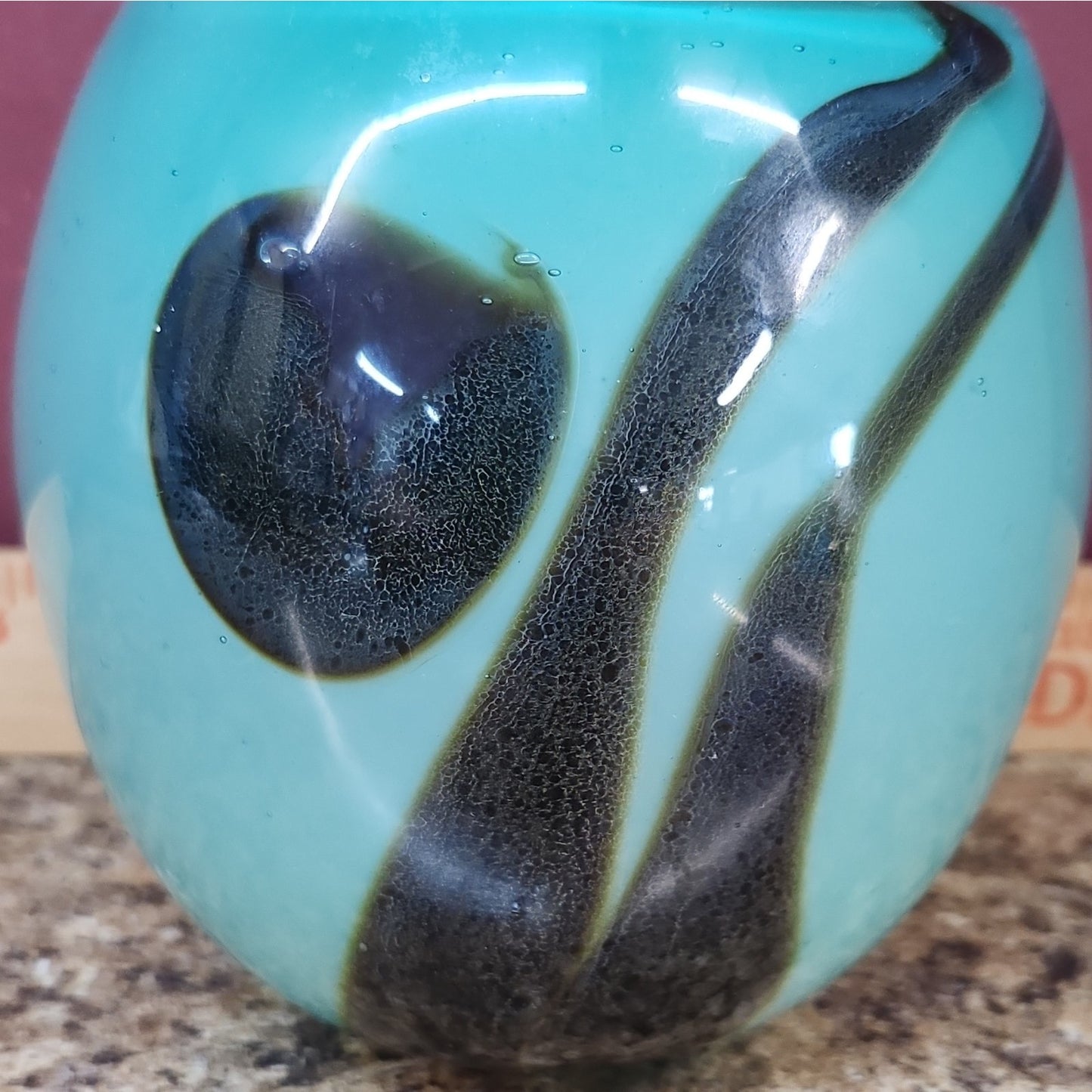 Robert Varin Studio Art Glass Vase, Blue & Black Abstract, Hand Blown, 5.5 In