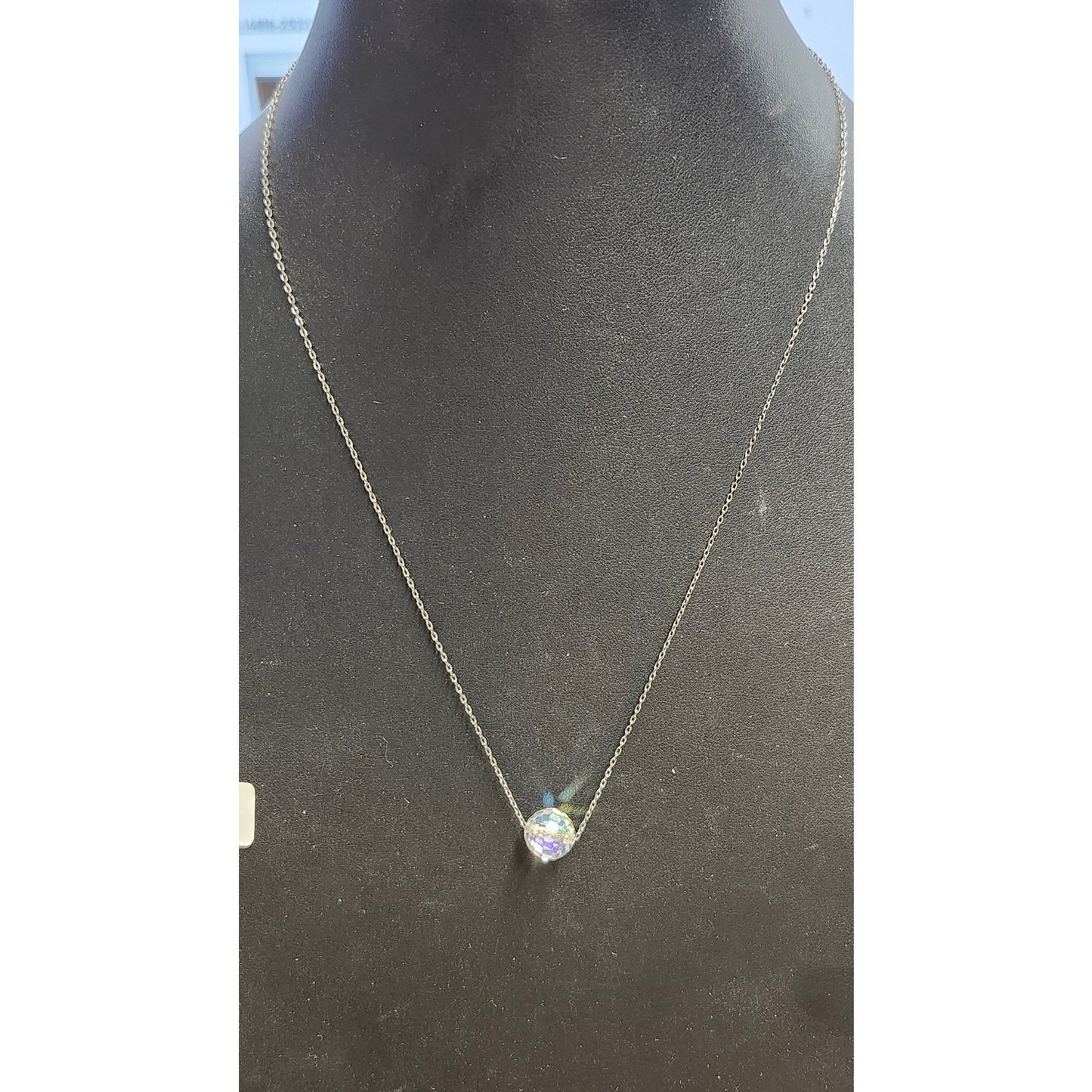 925 Sterling Silver Cable Chain Faceted Crystal Ball Pendant Necklace 18"