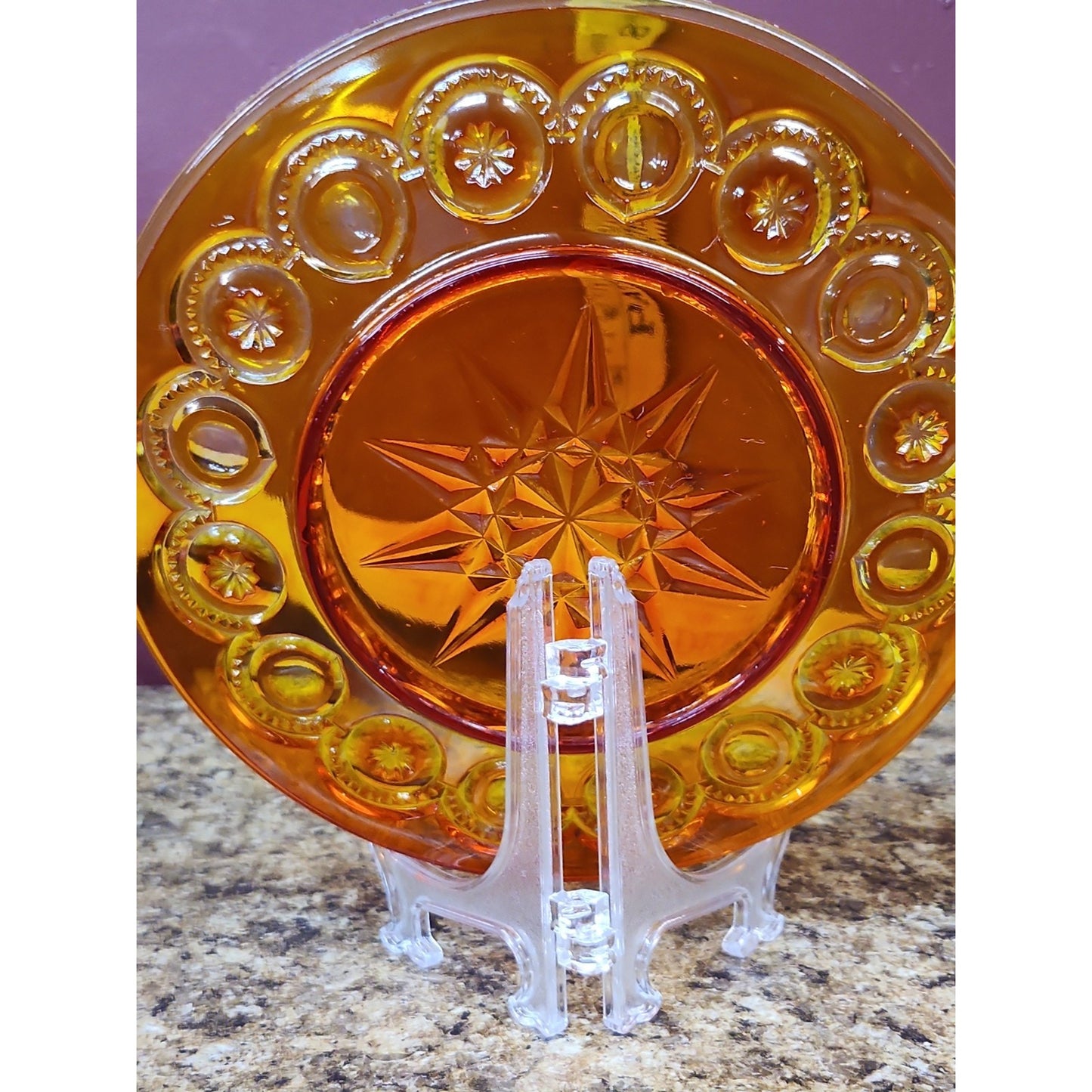 LE Smith Moon & Stars Glass Amberina Plate
