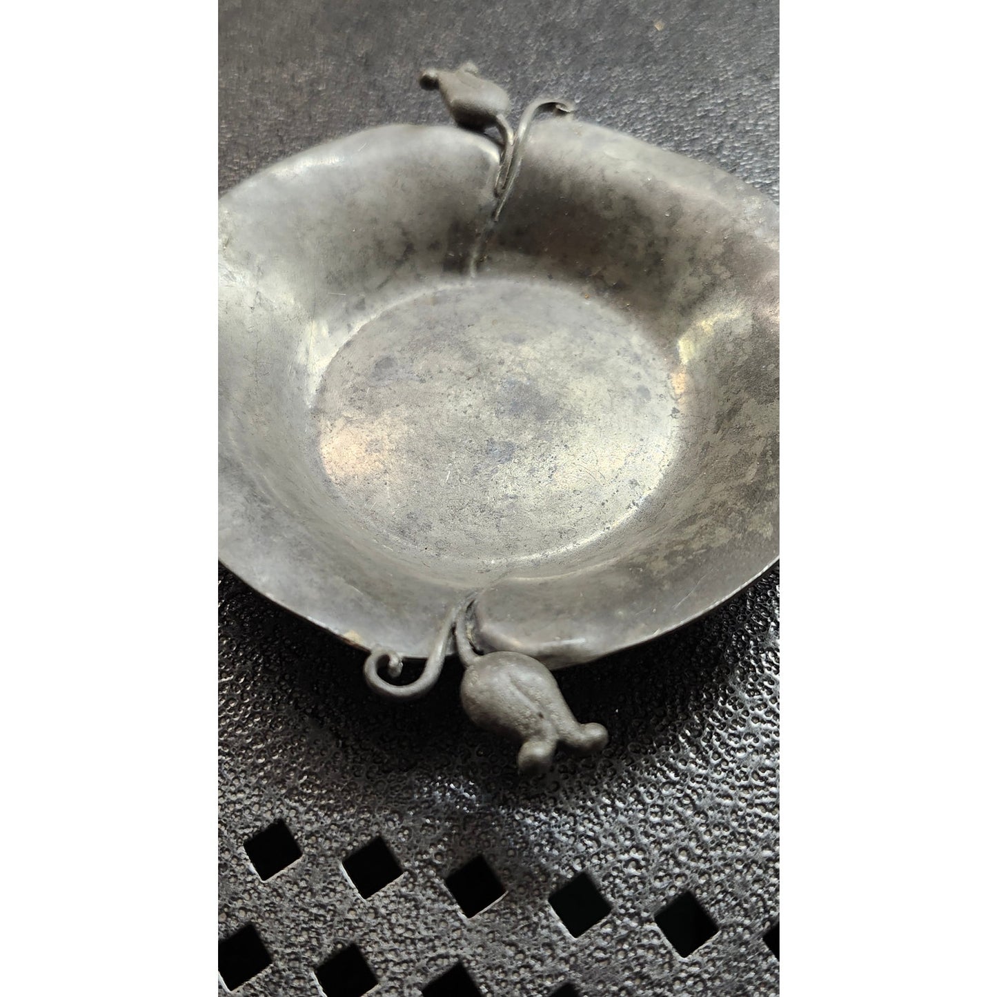 VTG Nekrassoff Serge Pewter Hand Hammered Small Dish Bowl Tulip Handle Signed