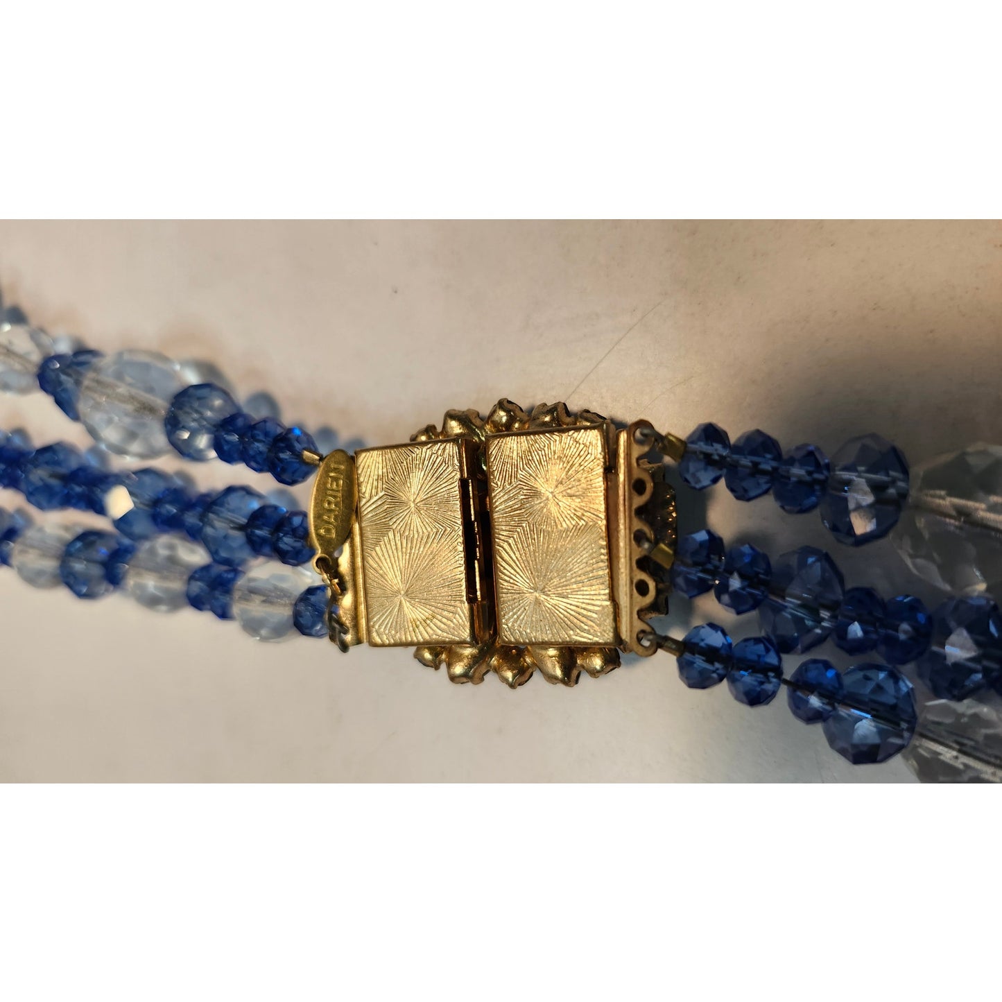 Vintage Darien Multi Strand Faceted Bead Necklace Blue Clear Lead Crystal 21"