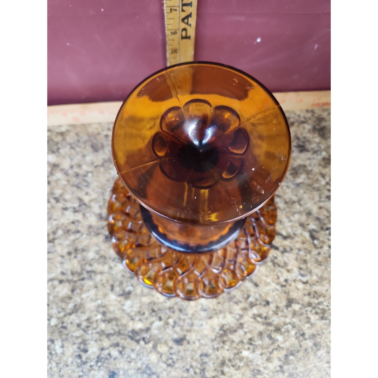 Vintage Amber Glass Basket Weave Pedestal Compote Or Candy Dish