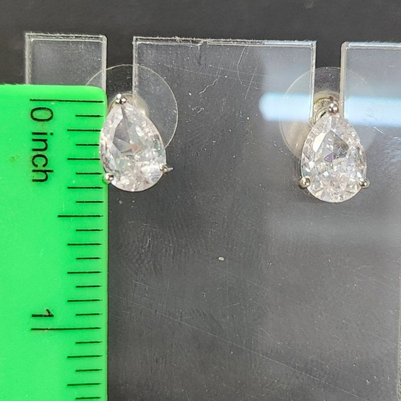 KJL Kenneth Jay Lane Pear Cut Faux Diamond CZ Stud Earrings Silver Tone Costume