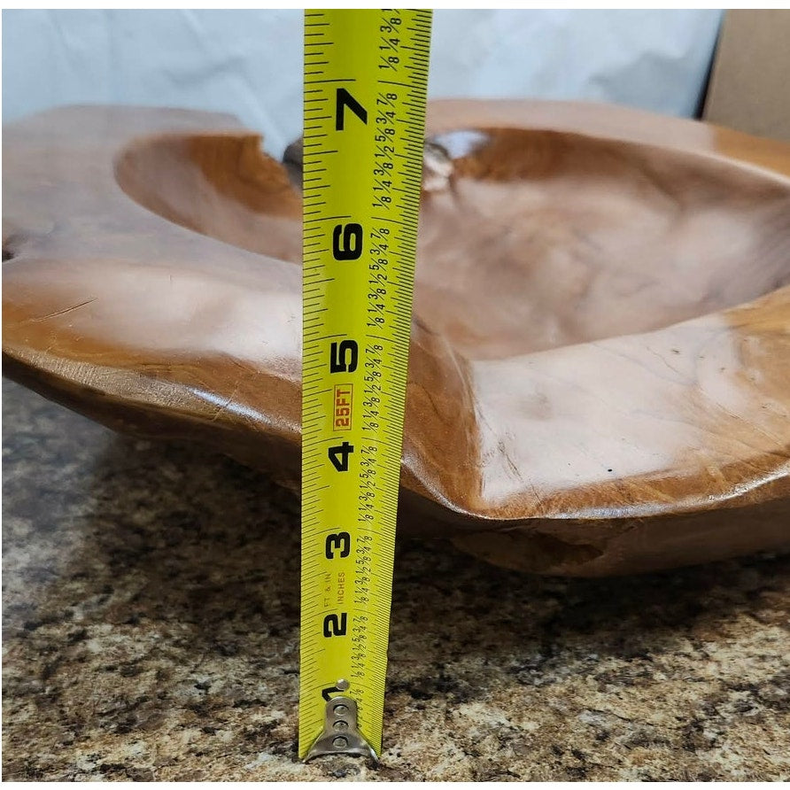 Vintage Hand Carved Teak Wood Live Edge Bowl Large Rustic Centerpiece Heavy