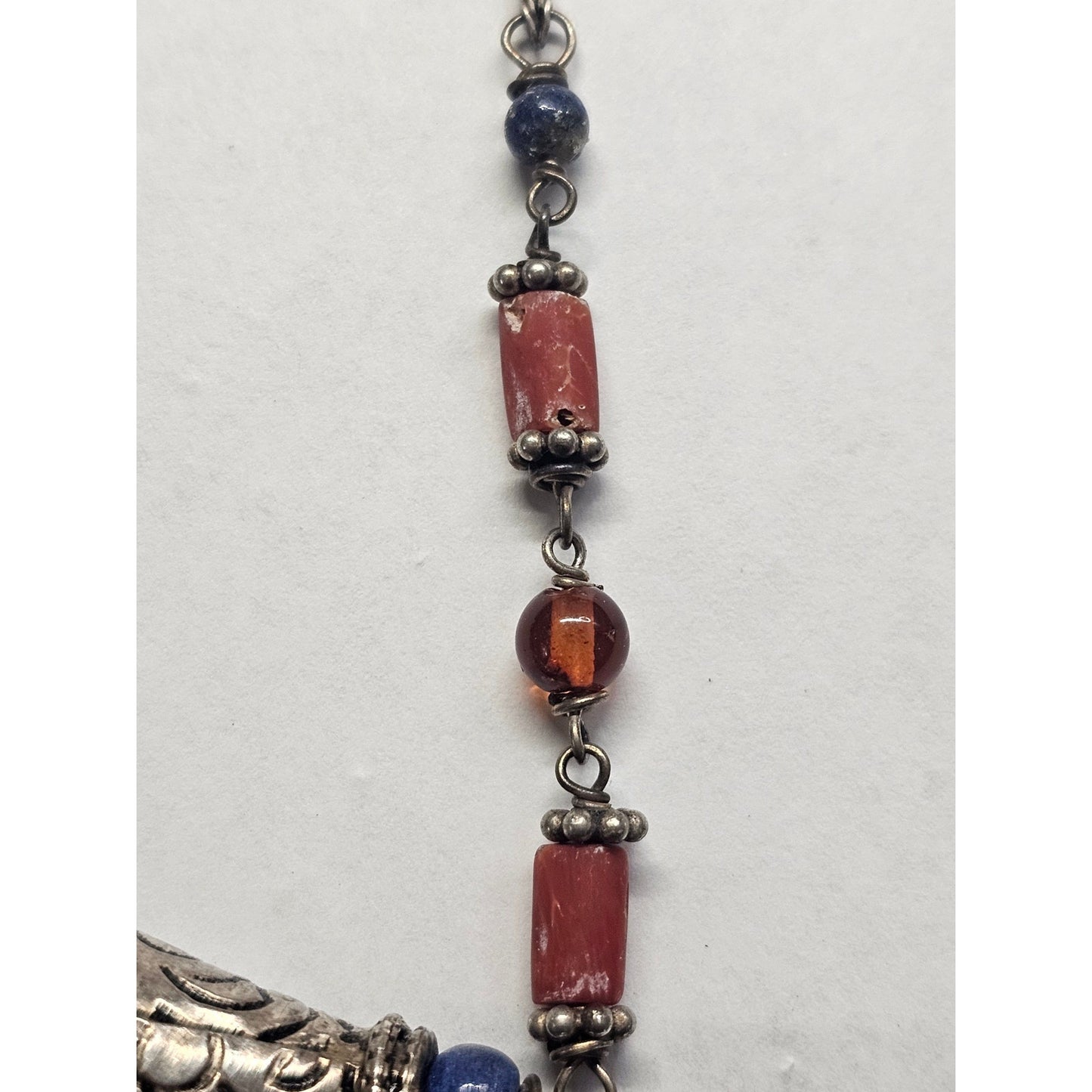 Vintage Sterling Silver and Turquoise Necklace Tibetan Tribal Blue Red Beads