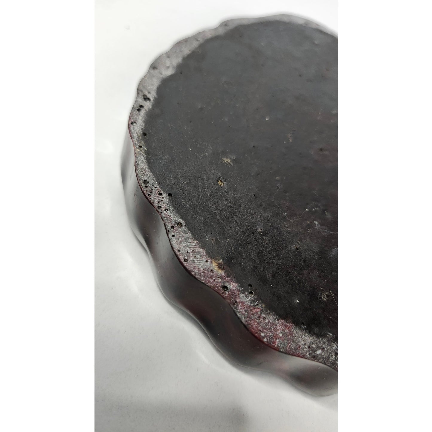 Vintage Clamshell Bowl Ceramic Trinket Dish Vide-Poche Red Black Jewelry Holder