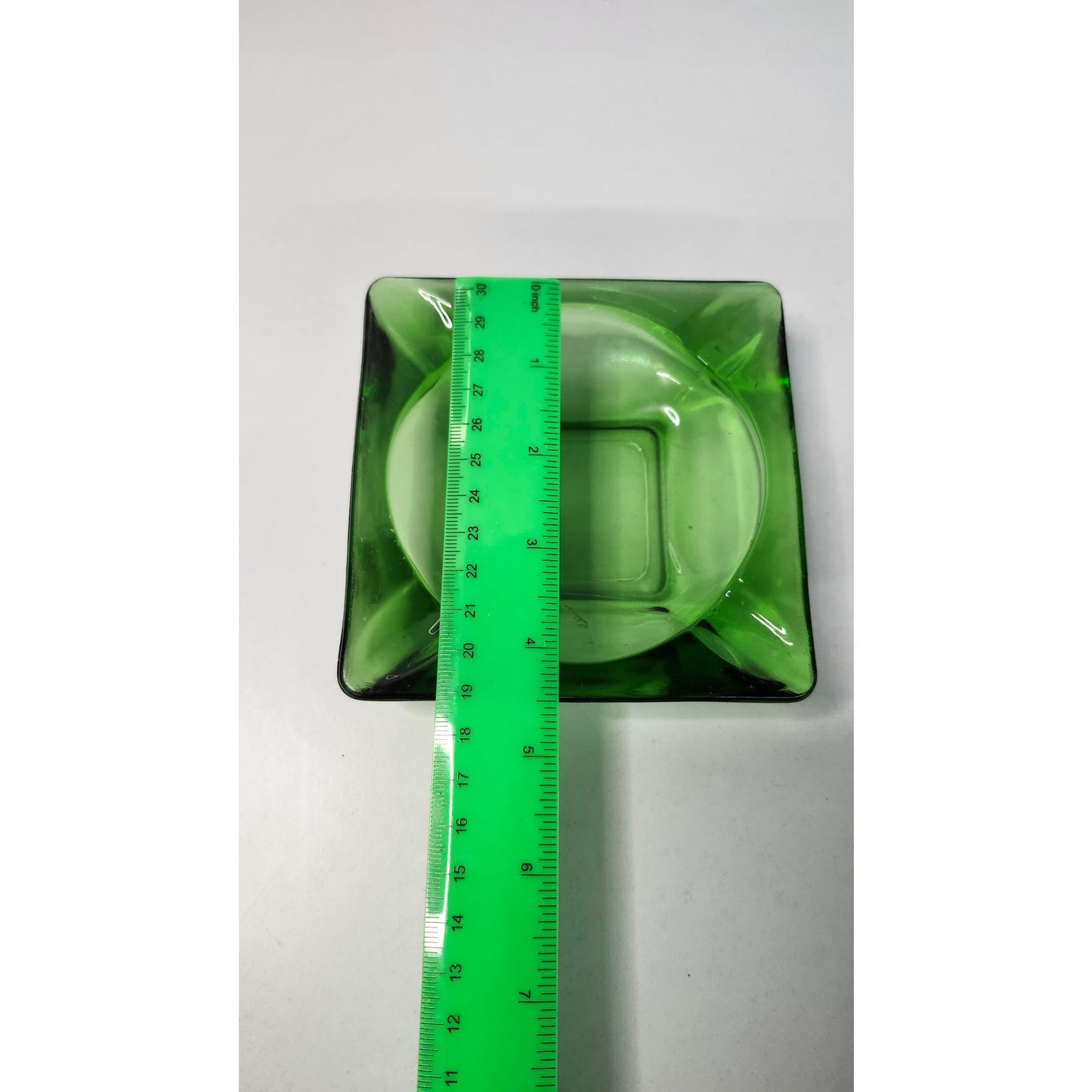 Vintage Mid-Century Emerald Green Glass Square Cigarette Ashtray MCM 4.5"