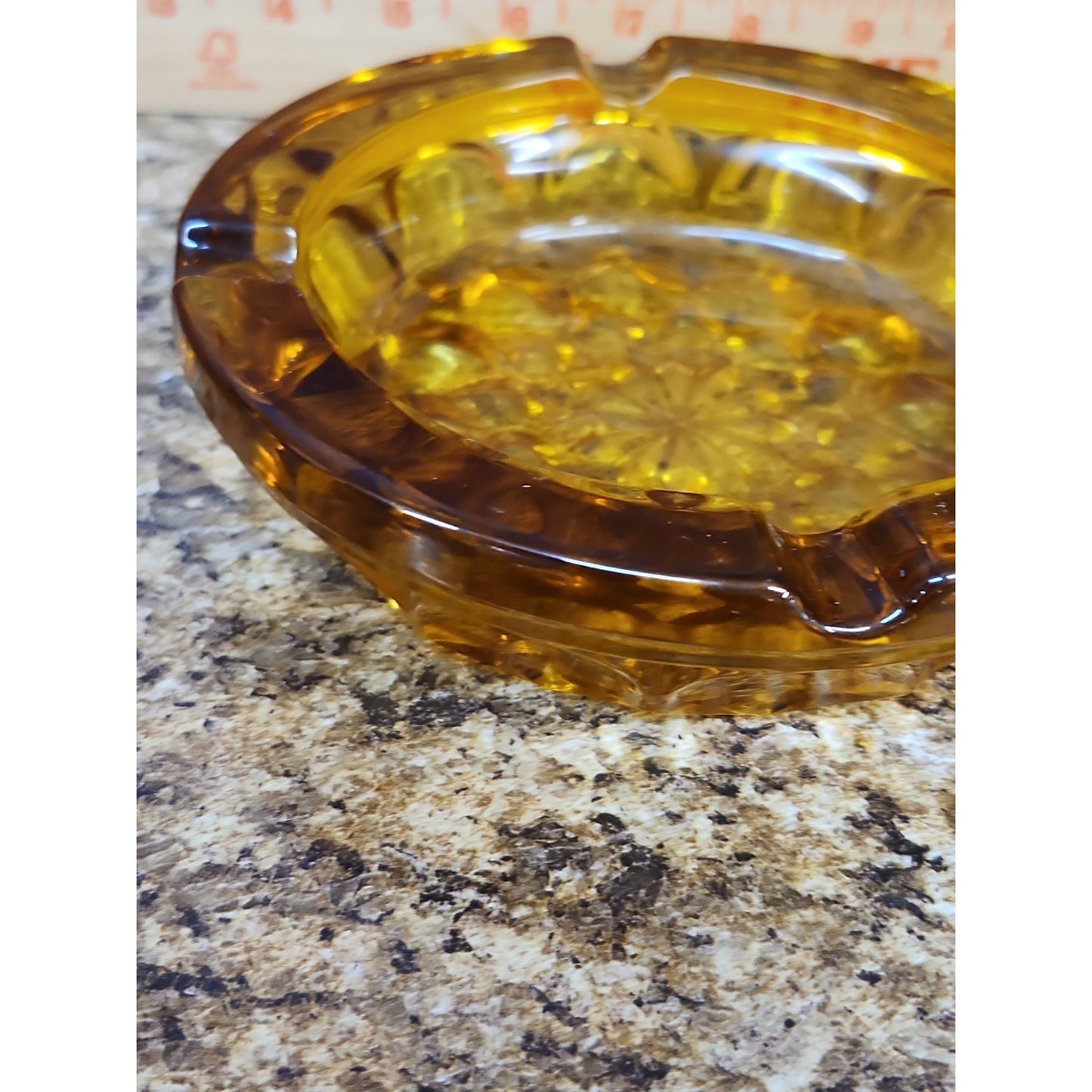 VINTAGE Amber Glass Ashtray Anchor Hocking Fairfield Starburst 6-1/4” Heavy