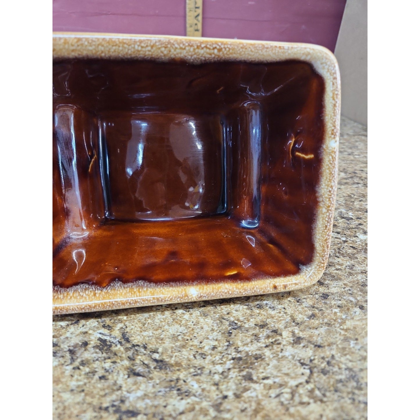 Hull 717 Pottery Planter Light Brown Drip Glaze Signed USA 7"x 5-1/4 x 4" high
