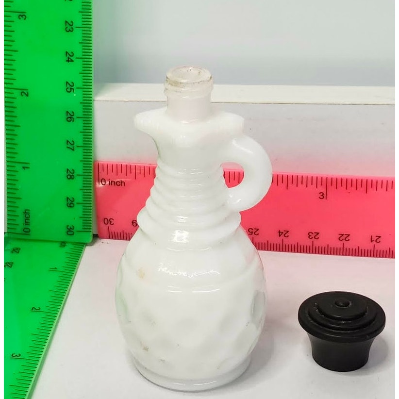Vintage Milk Glass Cruet Dimple Bottle & Weavetex Basketweave Bowl Set White