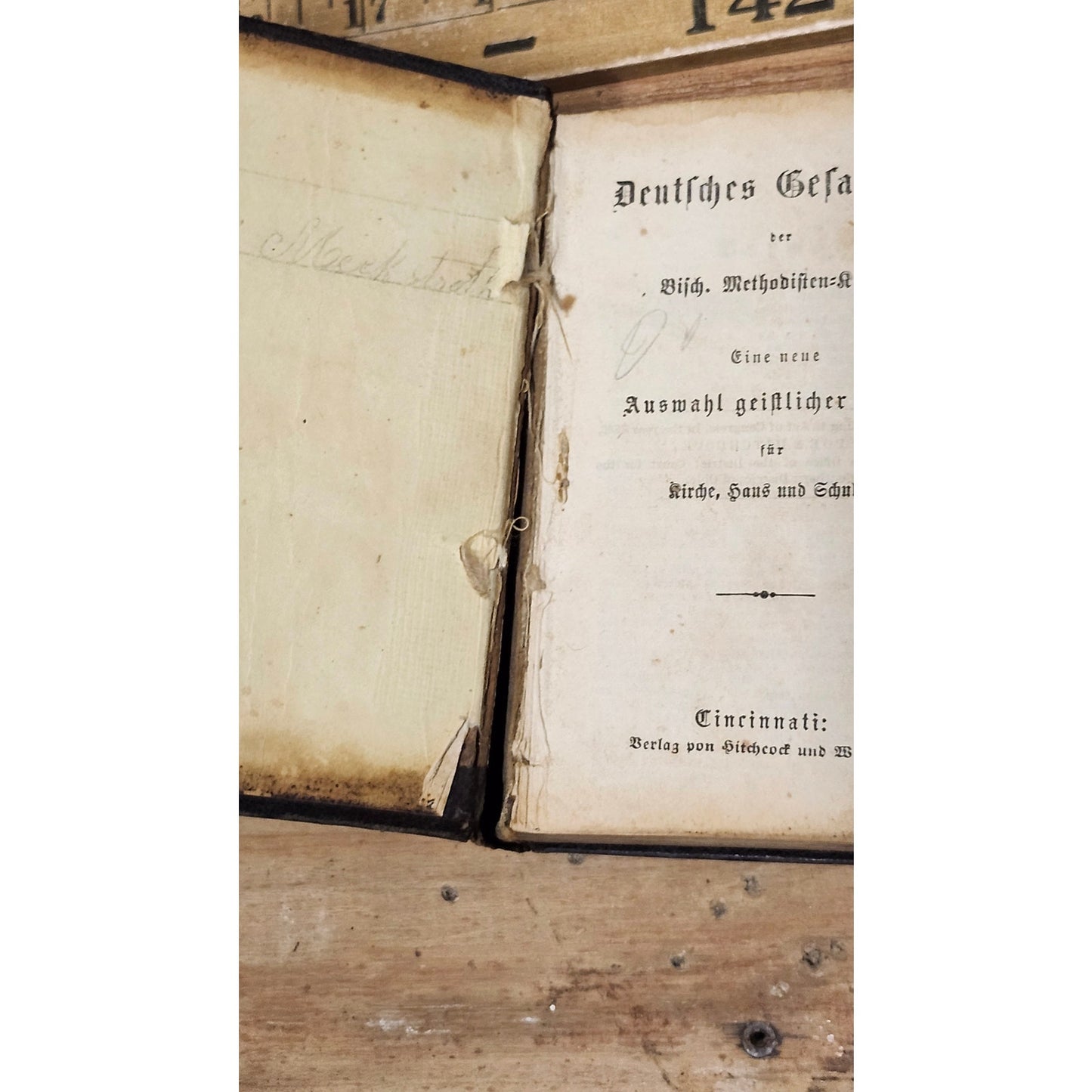 Antique 1865 German Methodist Hymnal Leather Bound Cincinnati Hitchcock & Walden