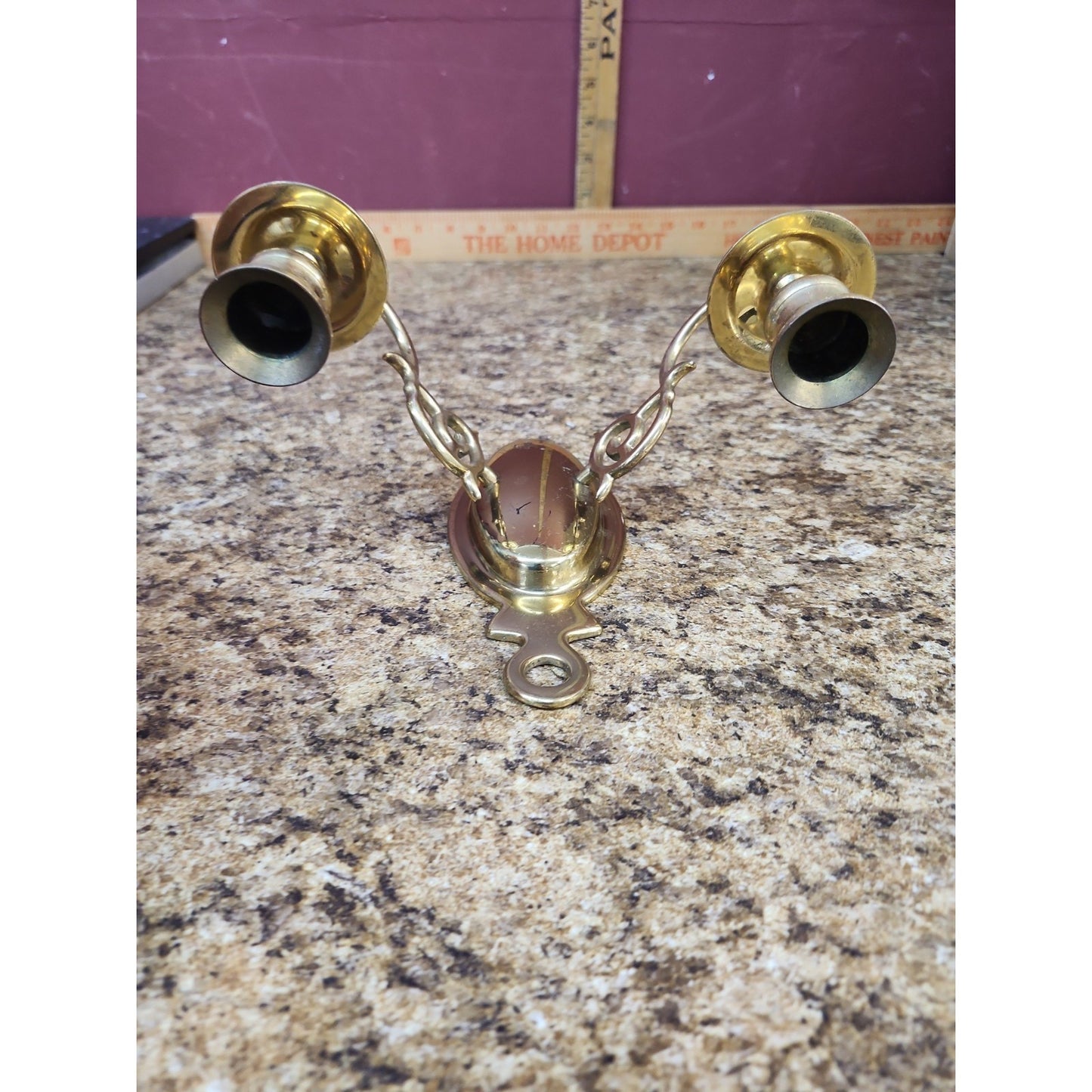 Hollywood Regency Revival Brass Candelabra Wall Sconce Double Arm 10.5” x 6” H