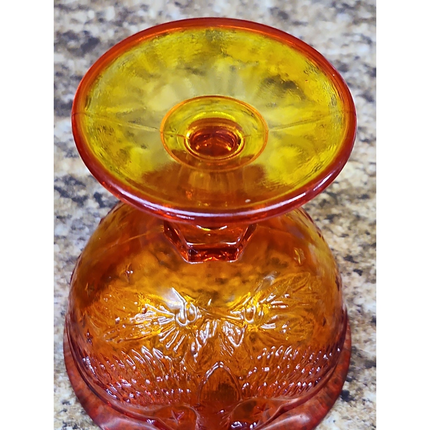 Amberina Eagle 4" Dessert Cup Goblet UV Reactive VTG LE SMITH Cadmium Glass